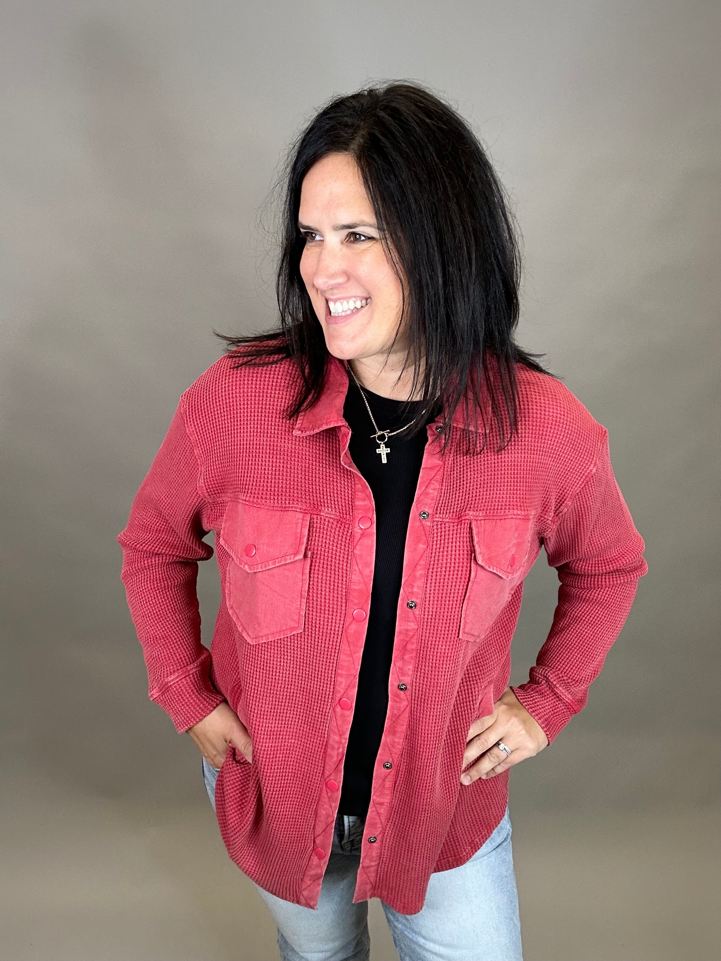 Garnet Mineral Washed Waffle Jacket Outerwear- Jackets MONO B