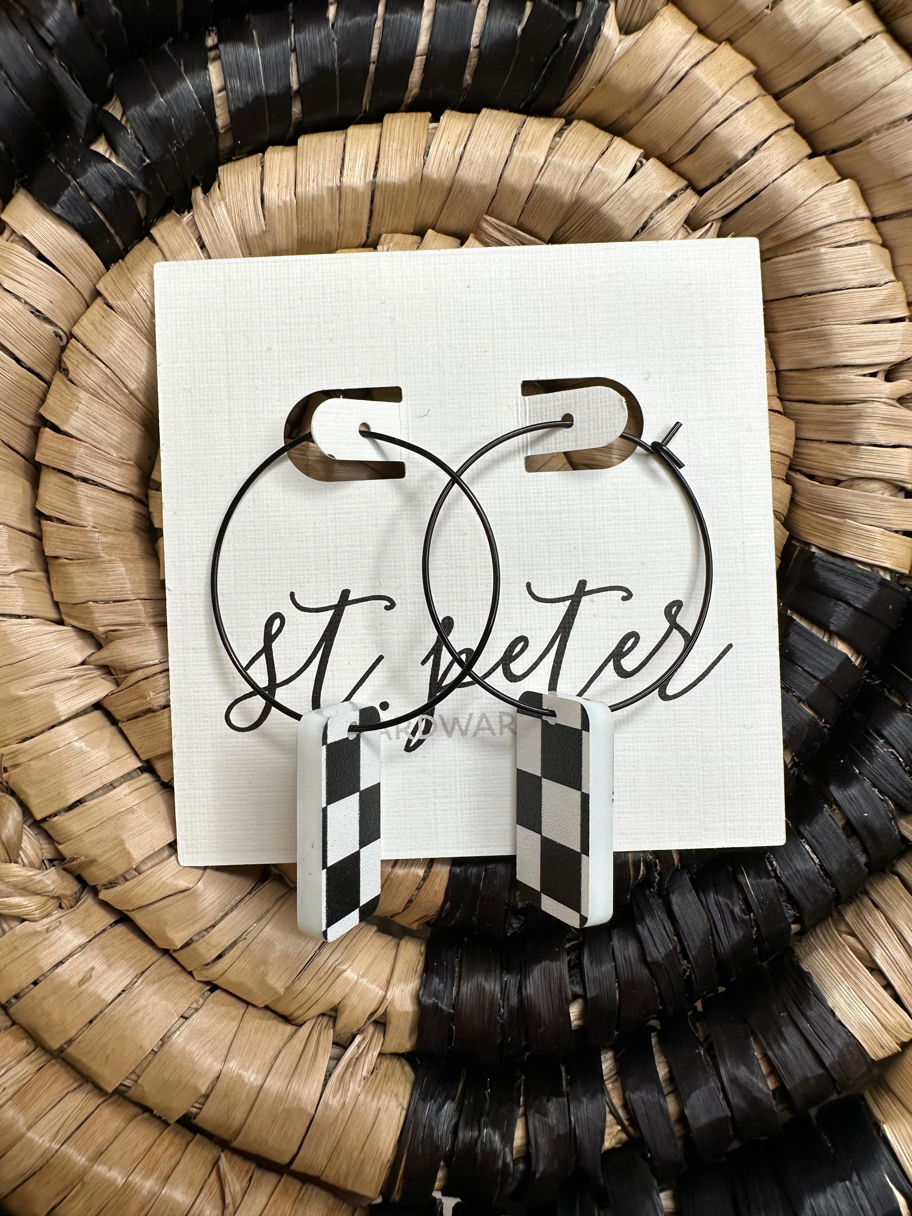 Black Checkered Earrings Jewelry - Earrings St. Peter Hardware