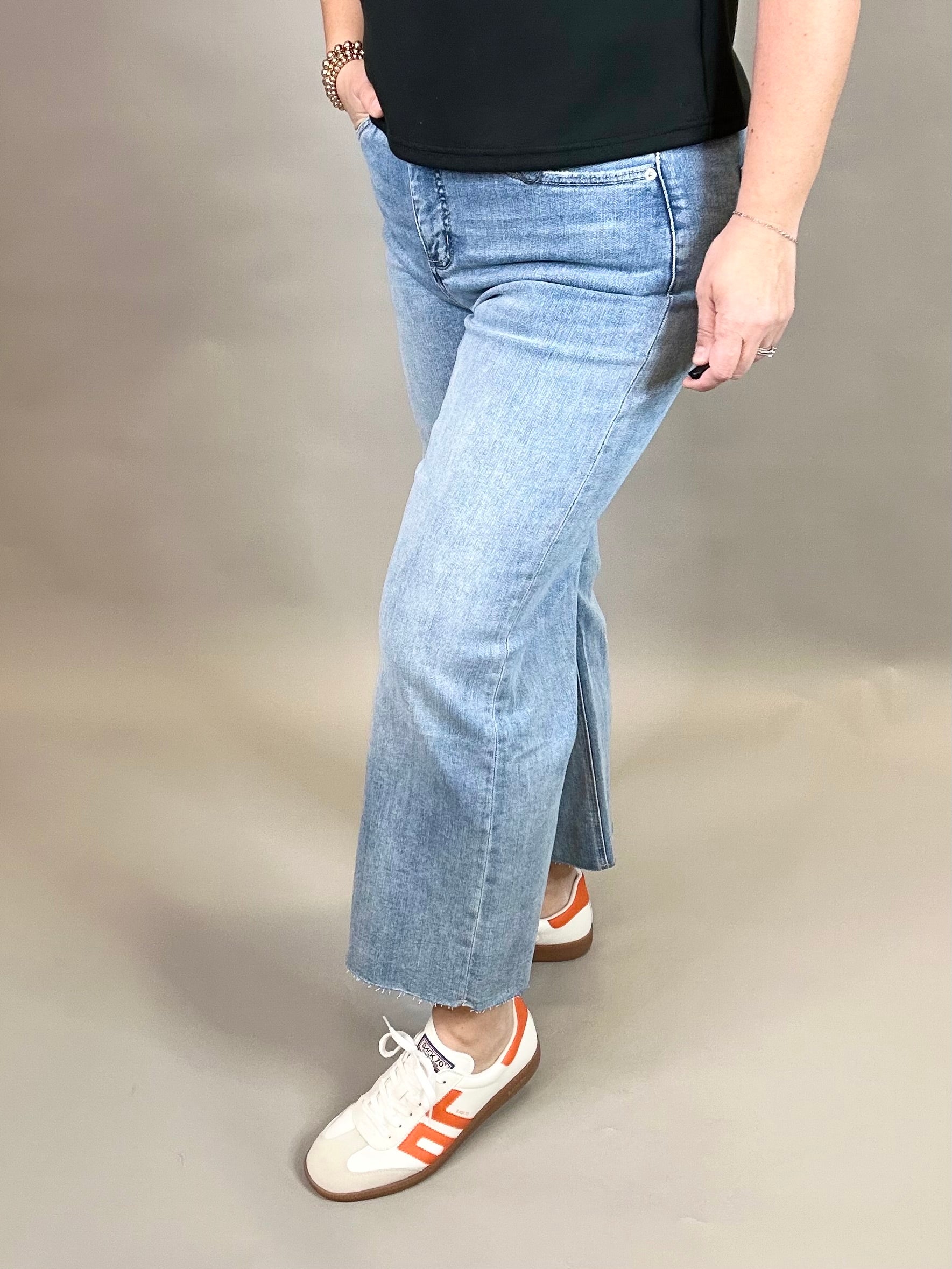 Ball Blue Raw Hem Wide Leg Jeans Bottom- Pants MICA DENIM