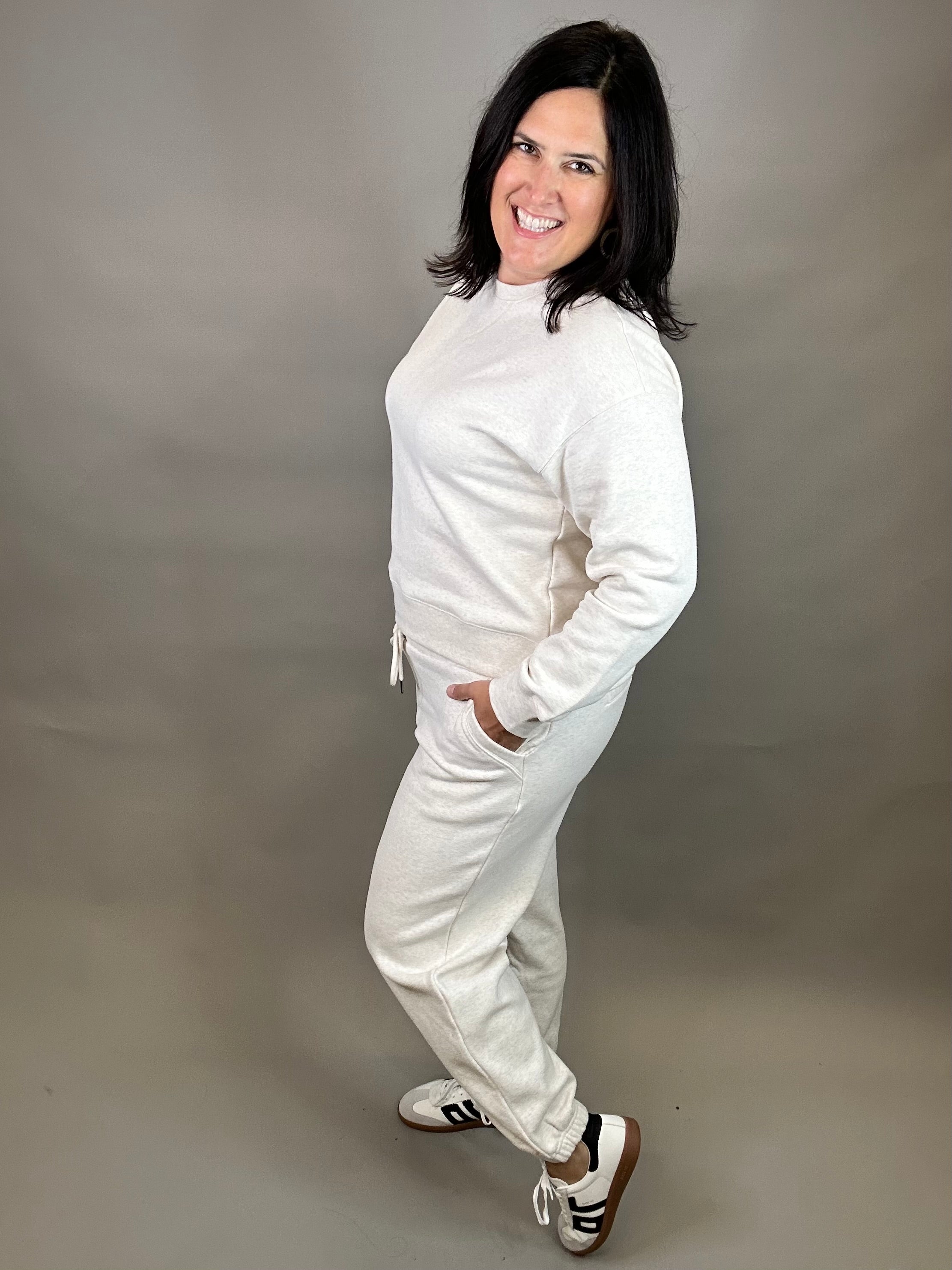 Heather Oatmeal Serenity Fleece Joggers Bottoms- Joggers THREAD & SUPPLY