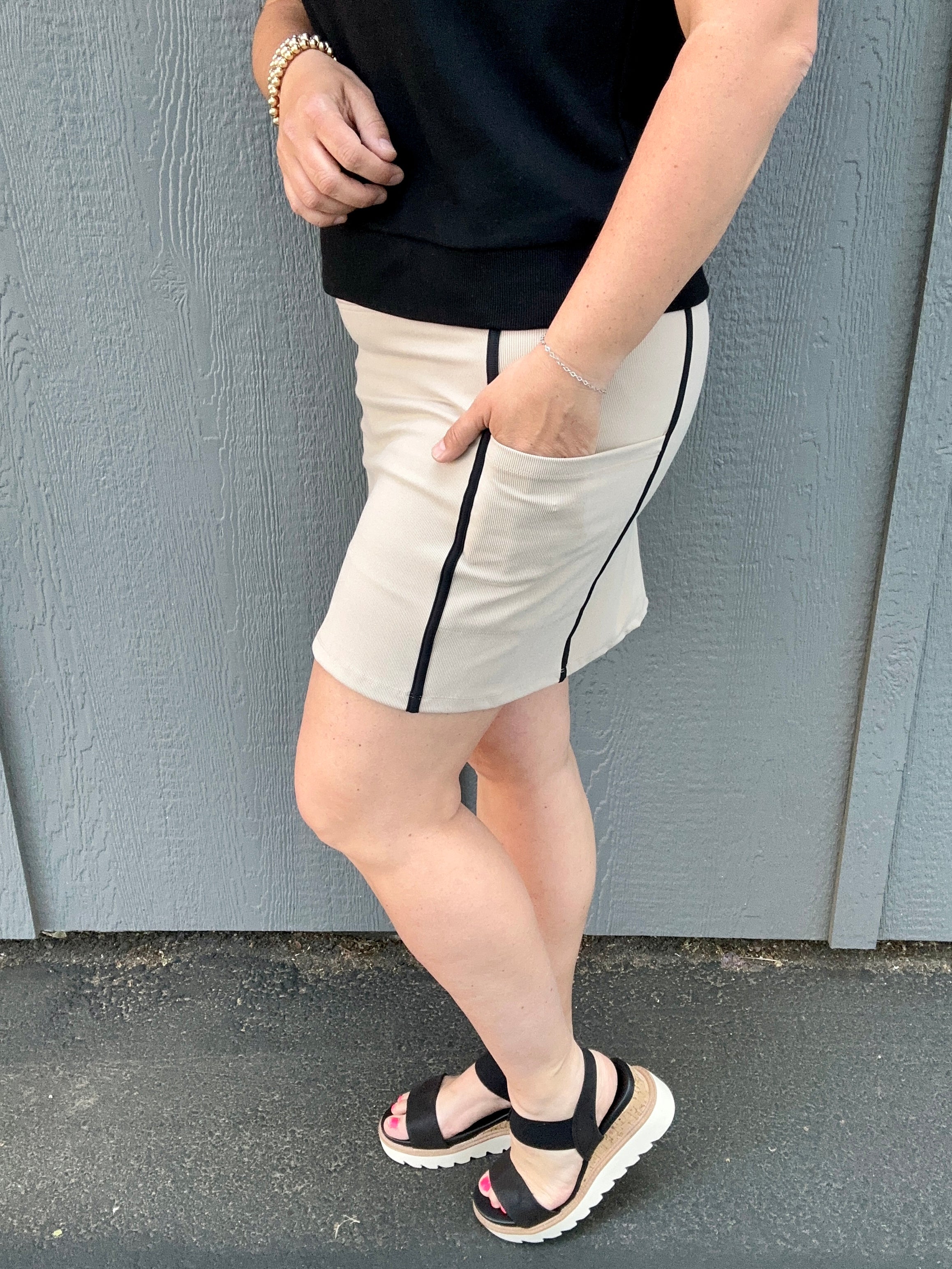 Oak Black Rib Carlton Skort Bottom- Skirt THREAD & SUPPLY