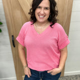 Pink Short Sleeve Crochet Top Tops- Blouses ANDREE