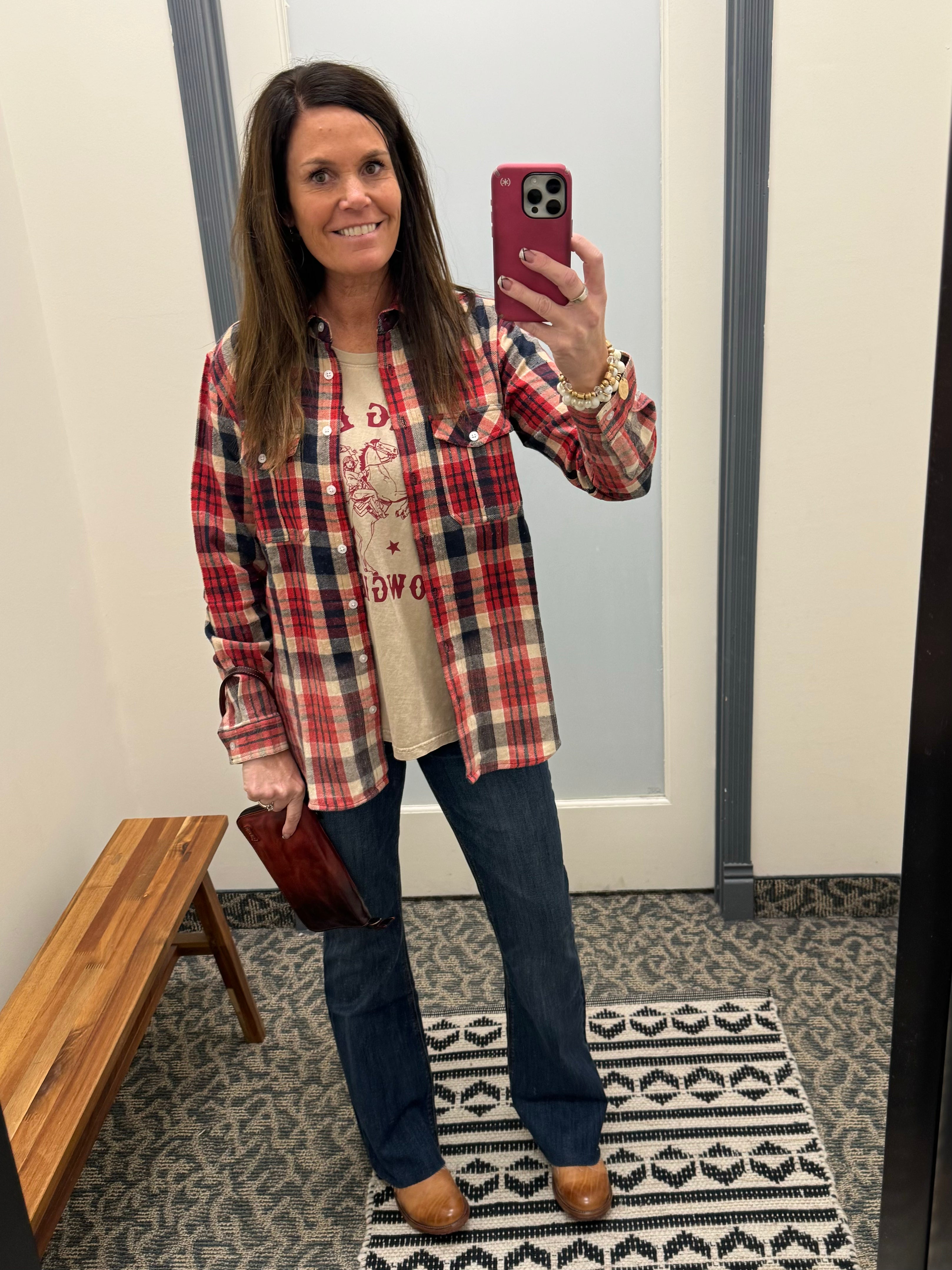 Red Navy Tan Marlee Plaid Tops - Button Ups PANACHE
