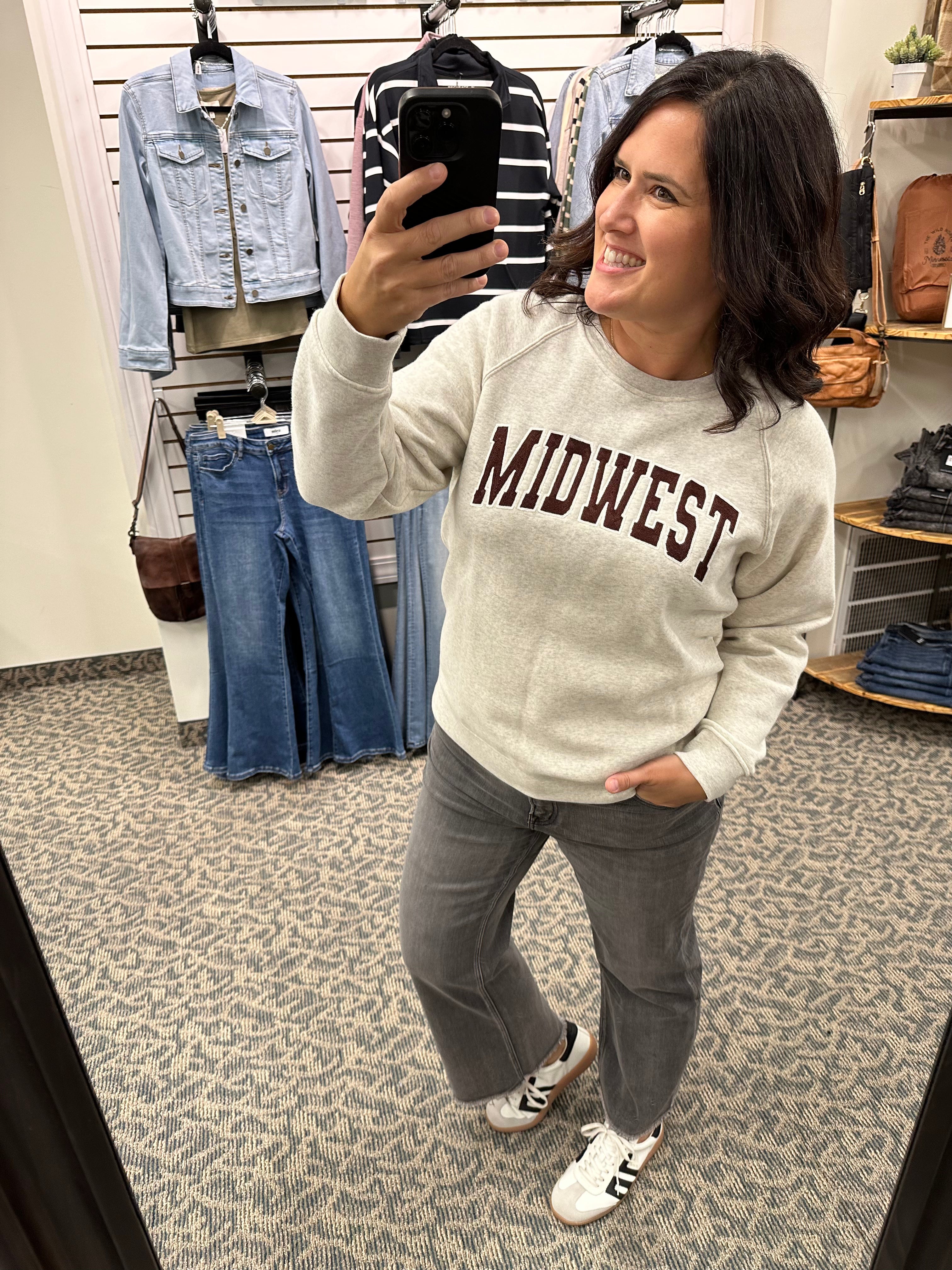 Light Heather Grey Midwest Sweatshirt Top- Sweatshirt THREAD & SUPPLY