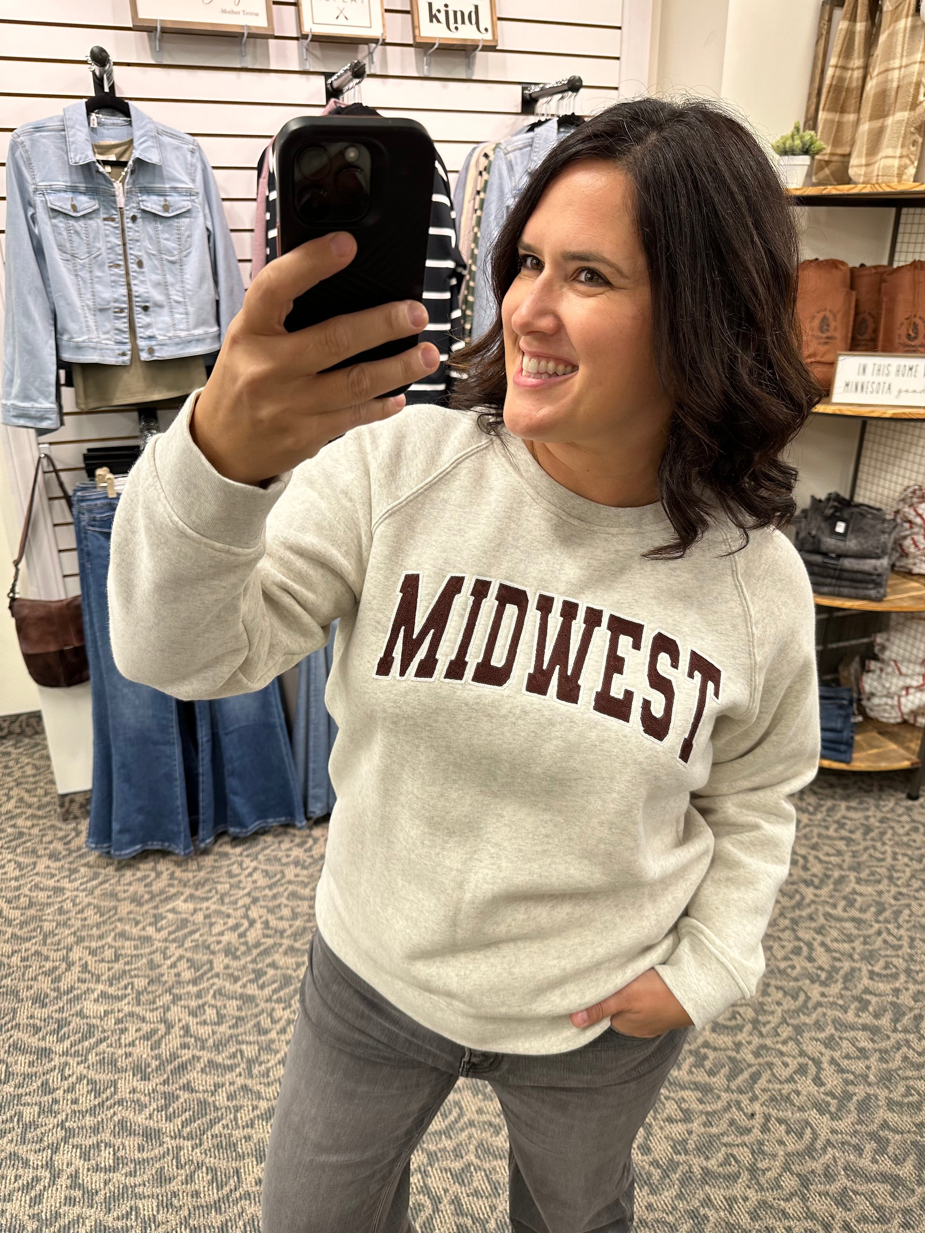 Light Heather Grey Midwest Sweatshirt Top- Sweatshirt THREAD & SUPPLY