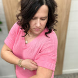 Pink Short Sleeve Crochet Top Tops- Blouses ANDREE