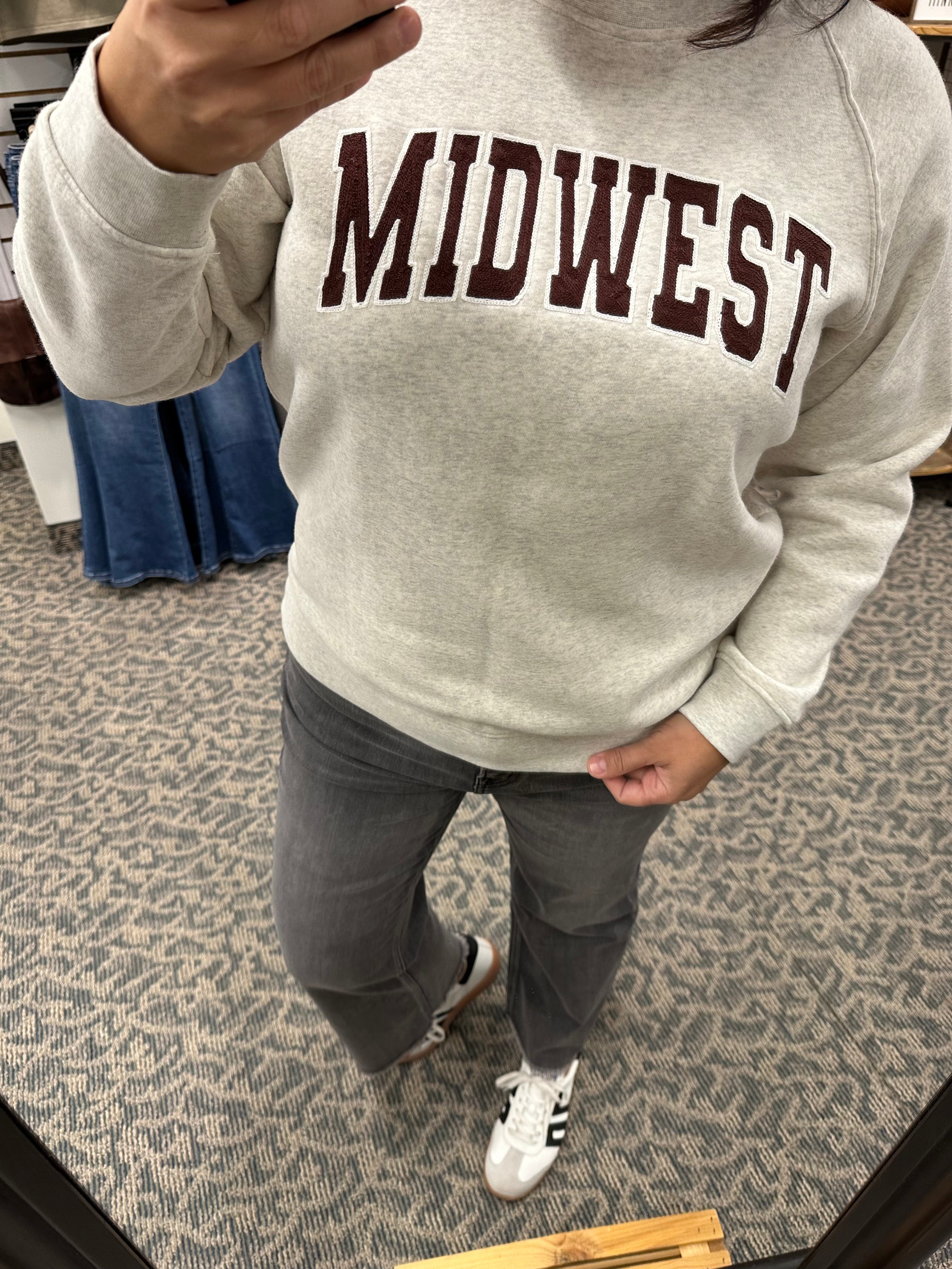 Light Heather Grey Midwest Sweatshirt Top- Sweatshirt THREAD & SUPPLY