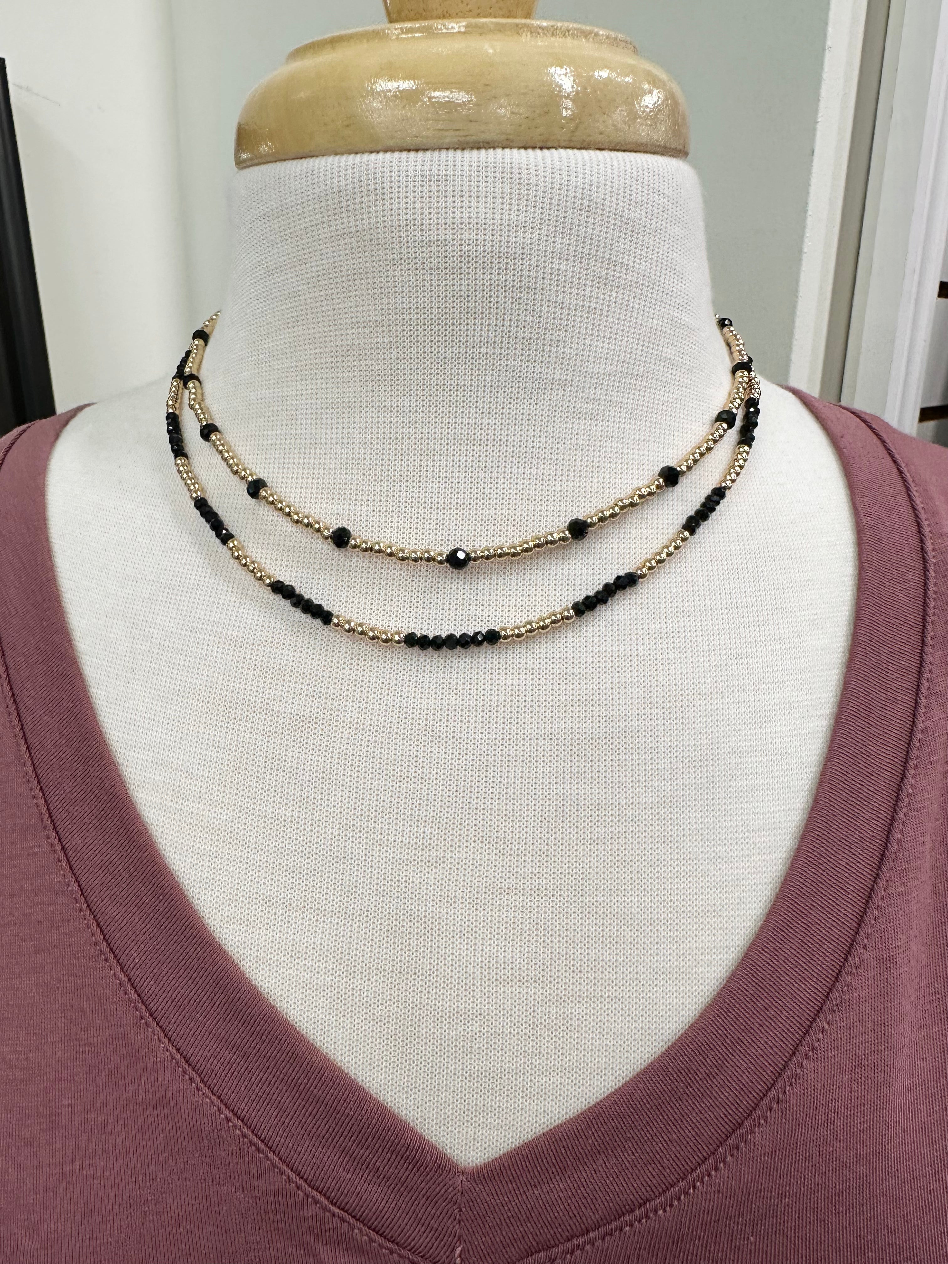 Black Gold Beaded Necklce Jewelry- Necklace JOY SUSAN