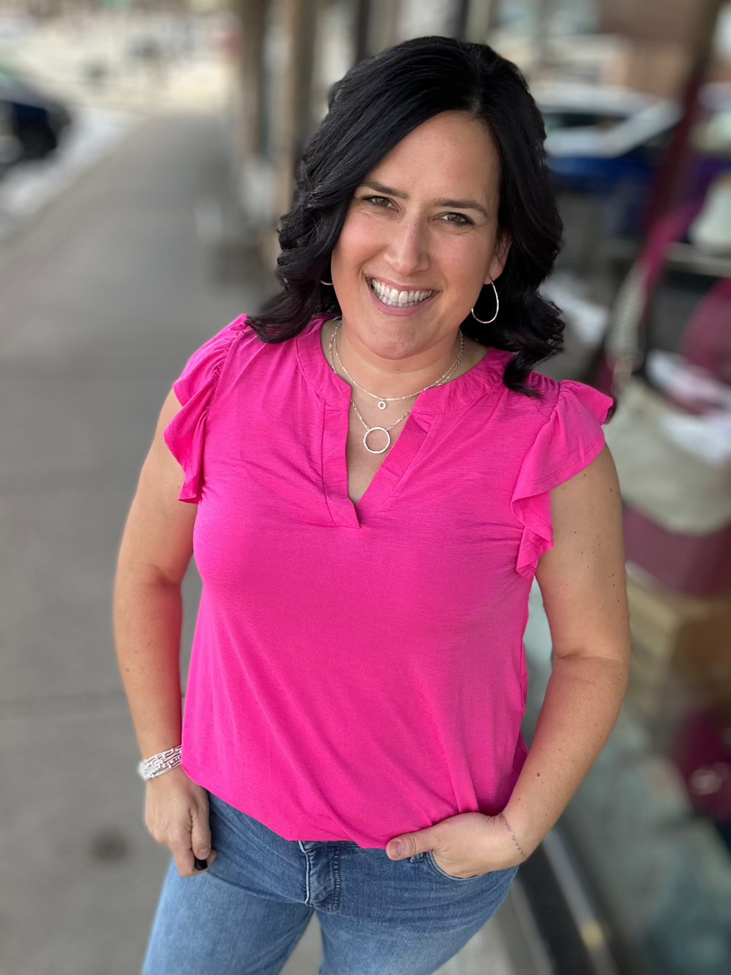 Pop Pink Lizzy Flutter Sleeve Top Tops- Blouses DEAR SCARLETT