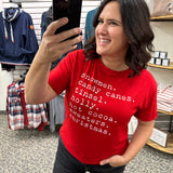 Red Snowmen Candy Cane Tinsel Tee Top - Tee PANACHE