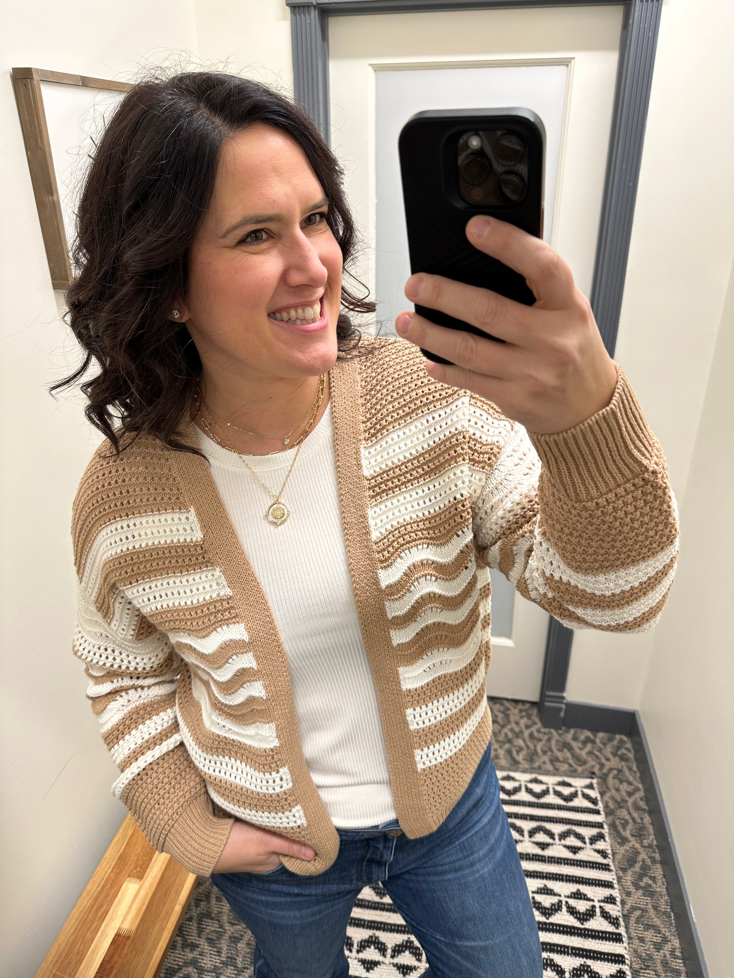 Striped Cotton Sweater Knit Cardigan Tops- Cardigans HEM & THREAD