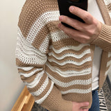 Striped Cotton Sweater Knit Cardigan Tops- Cardigans HEM & THREAD