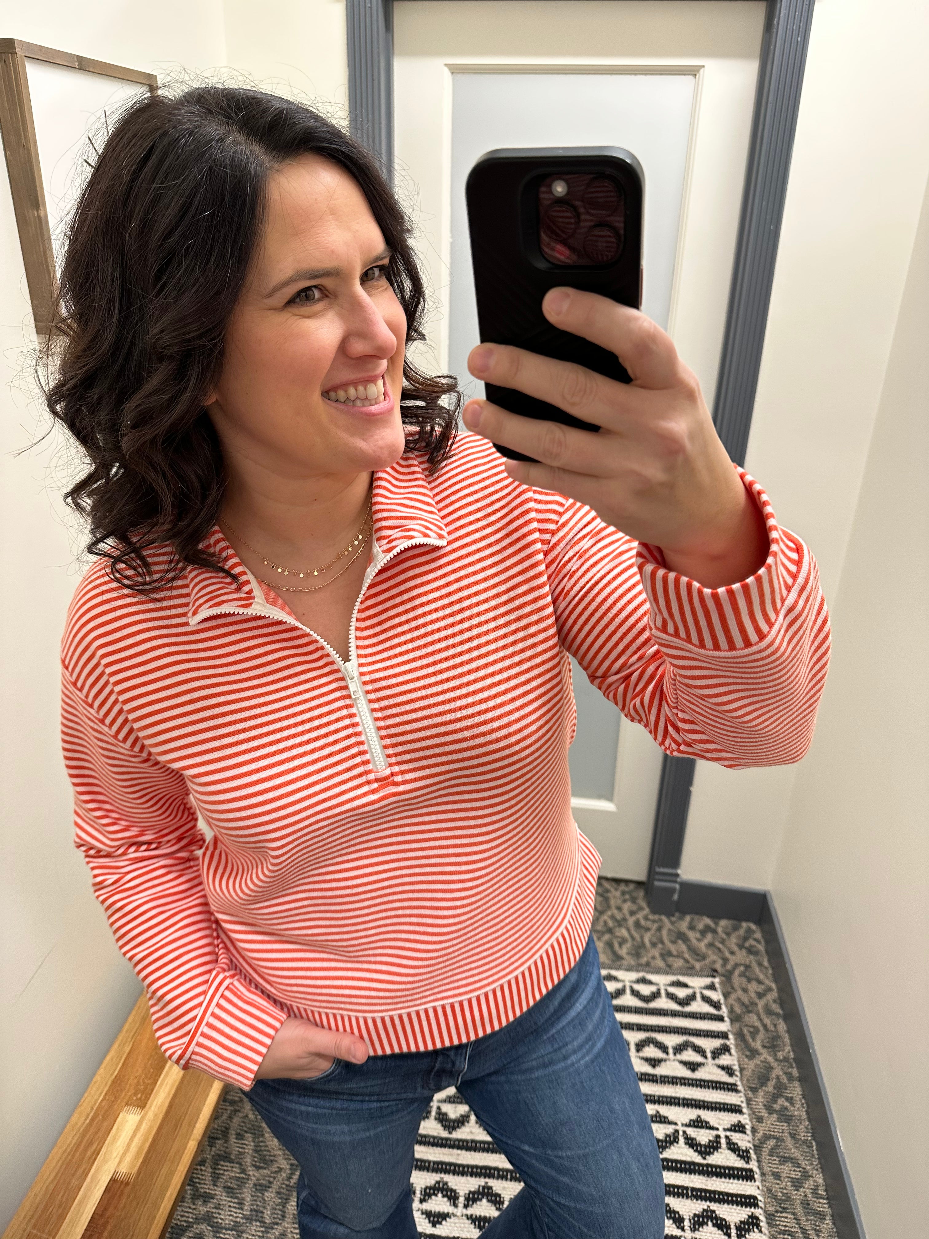 Coral/Blush Half Zip Pull Over Tops- Sweatshirt WISHLIST