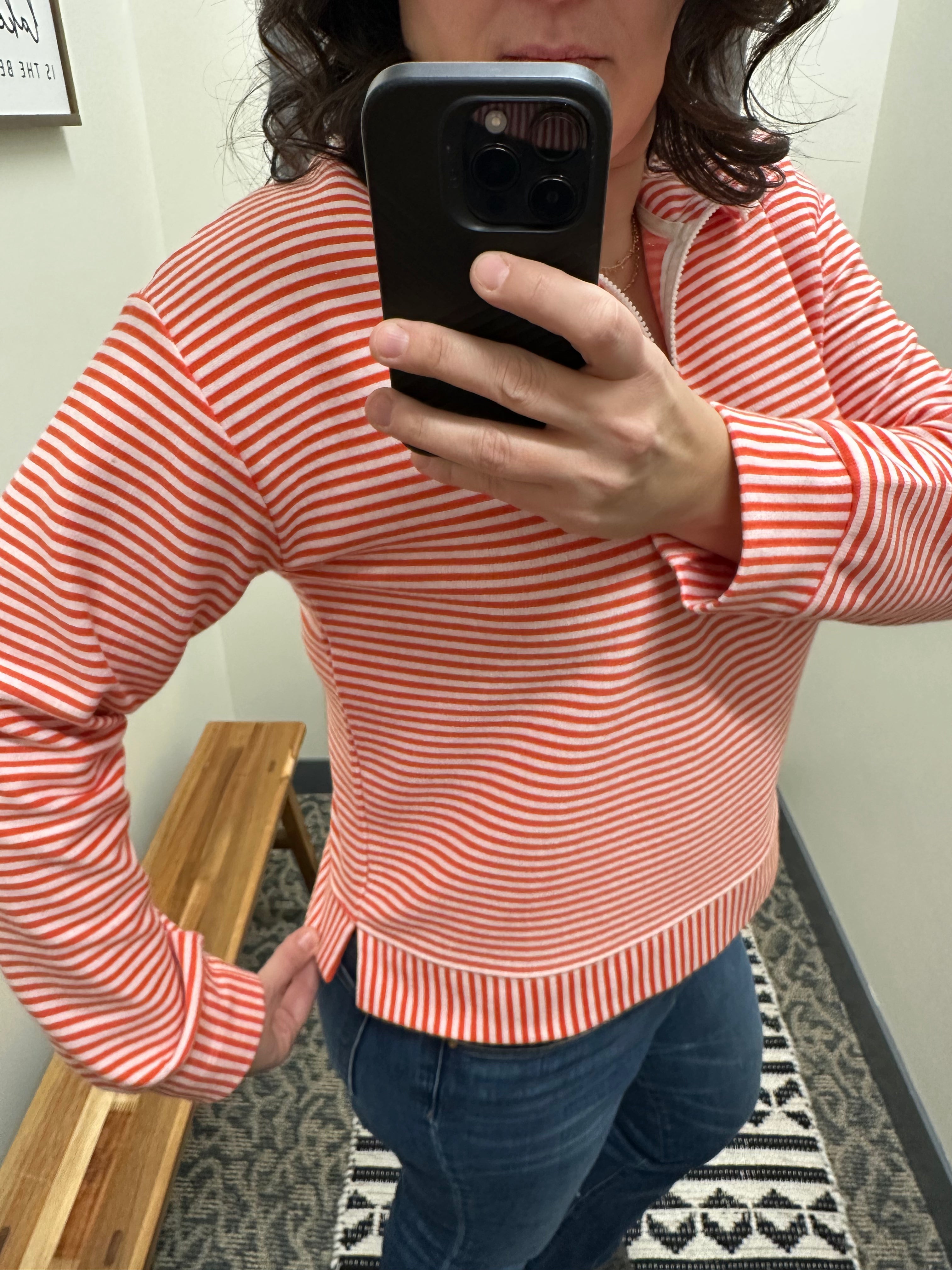 Coral/Blush Half Zip Pull Over Tops- Sweatshirt WISHLIST