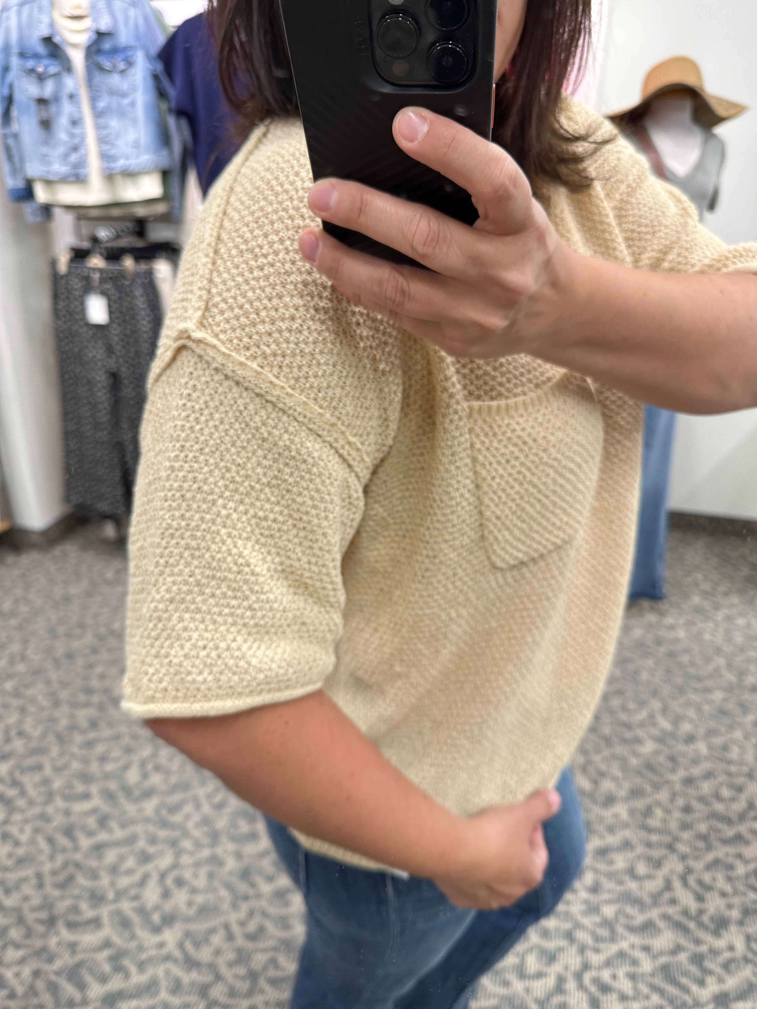Sand V-Neck Sweater Top - Sweater DOE & RAE