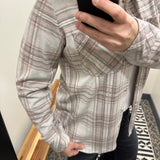 Pink, Gray & Tan Plaid Markus Button Up Tops - Button Ups PANACHE