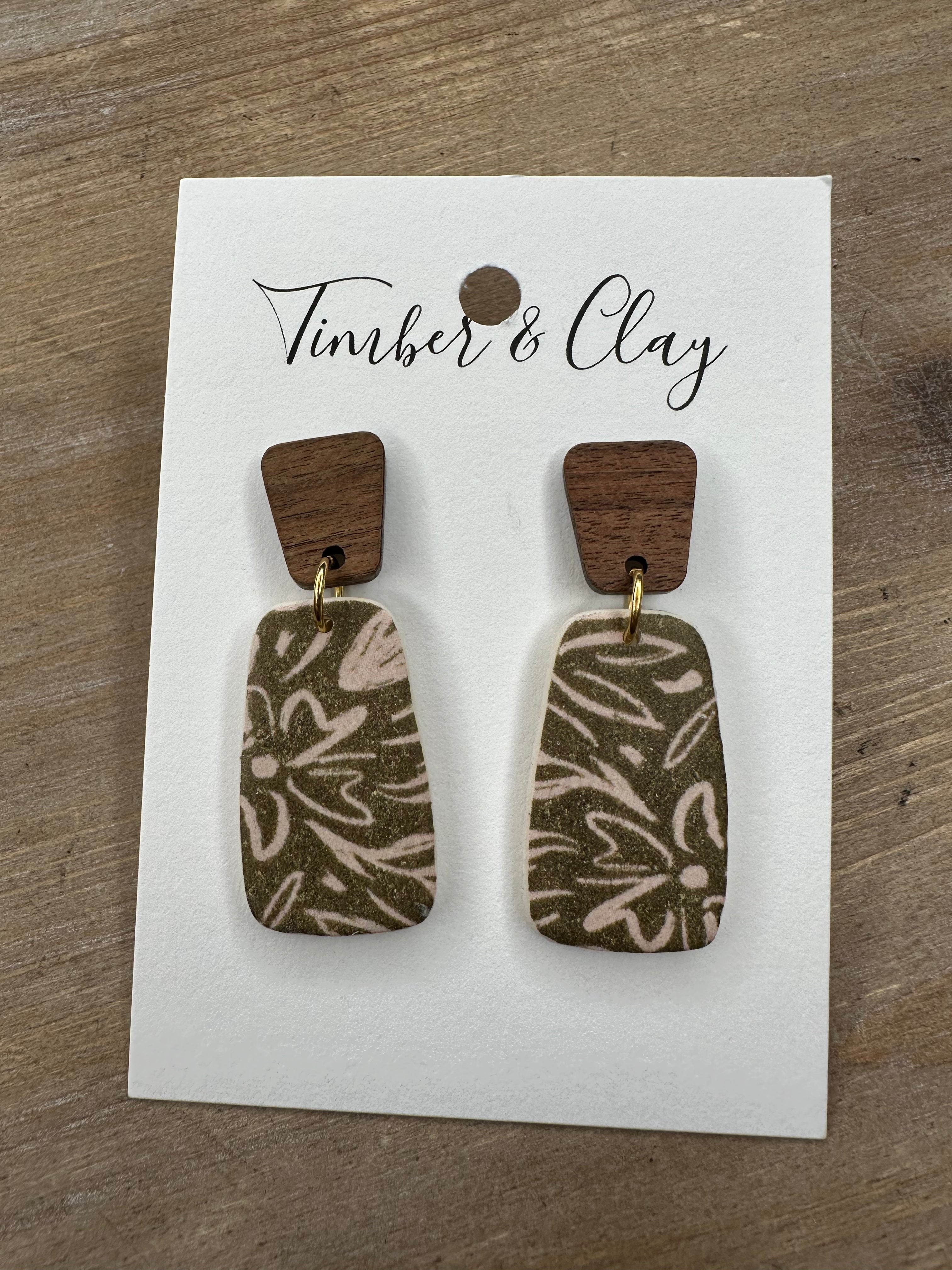Trapezoid Olive Clay Earrings Jewelry - Earrings Timber & Clay