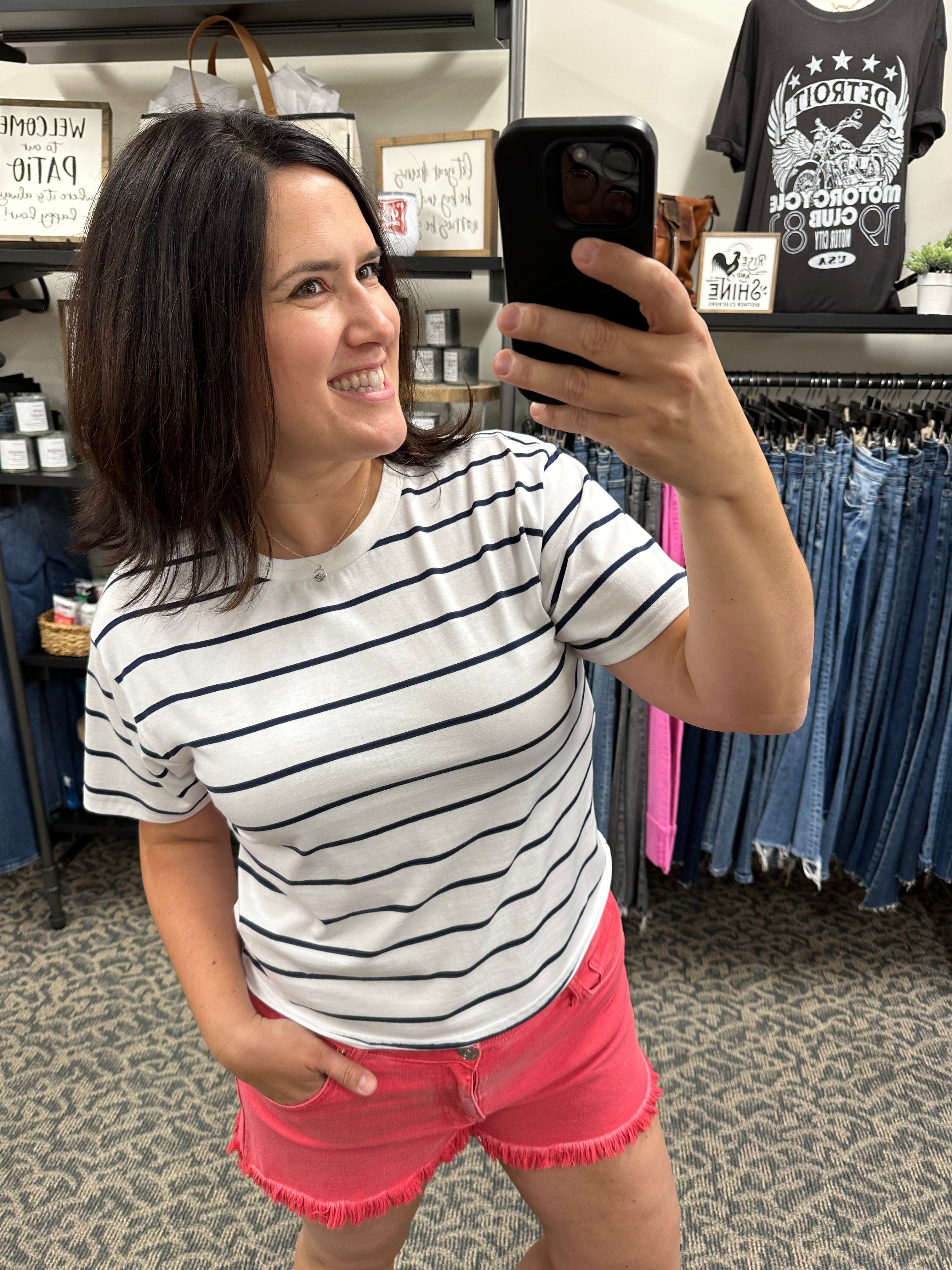 White/Navy Stripe Katelin Tee Tops- Tees THREAD & SUPPLY