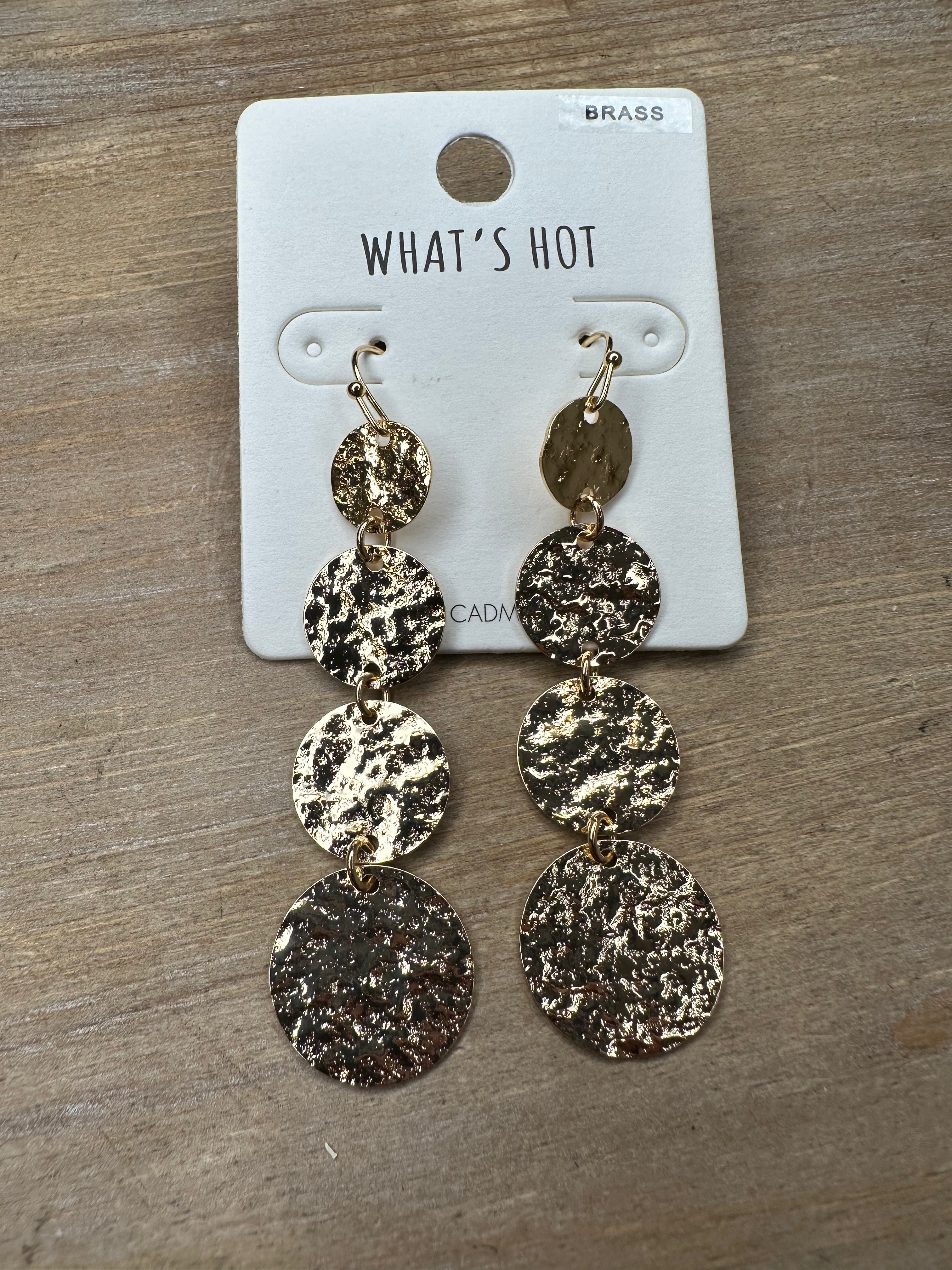 Gold Hammered Drop Earrings Jewelry - Earrings WHAT'S HOT