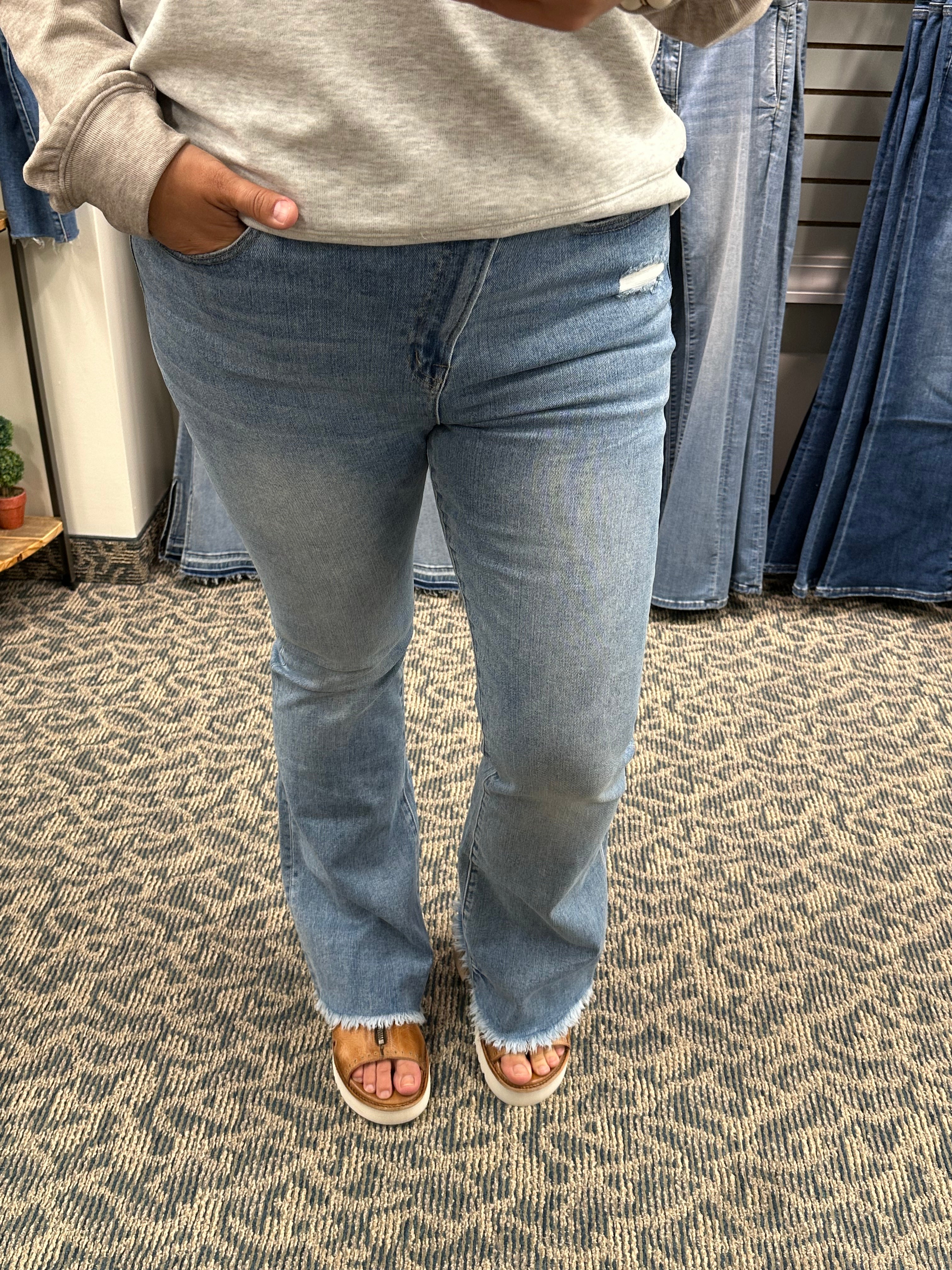 High Rise Flare Criss Cross (MICA) Bottom- Pants MICA DENIM