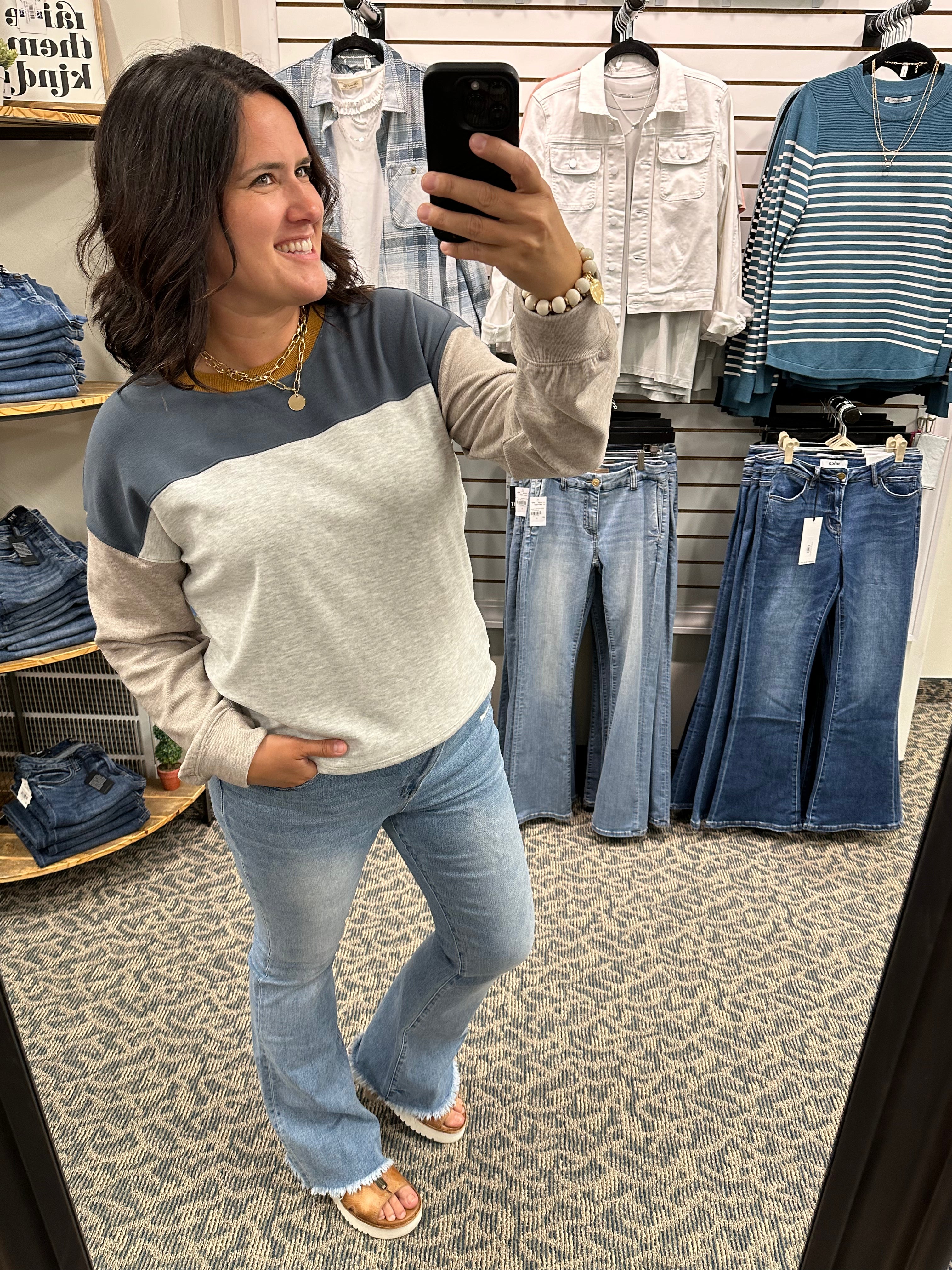 High Rise Flare Criss Cross (MICA) Bottom- Pants MICA DENIM