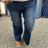 High Rise Wide Leg Cargo Jeans (Risen) Bottoms - Pants RISEN