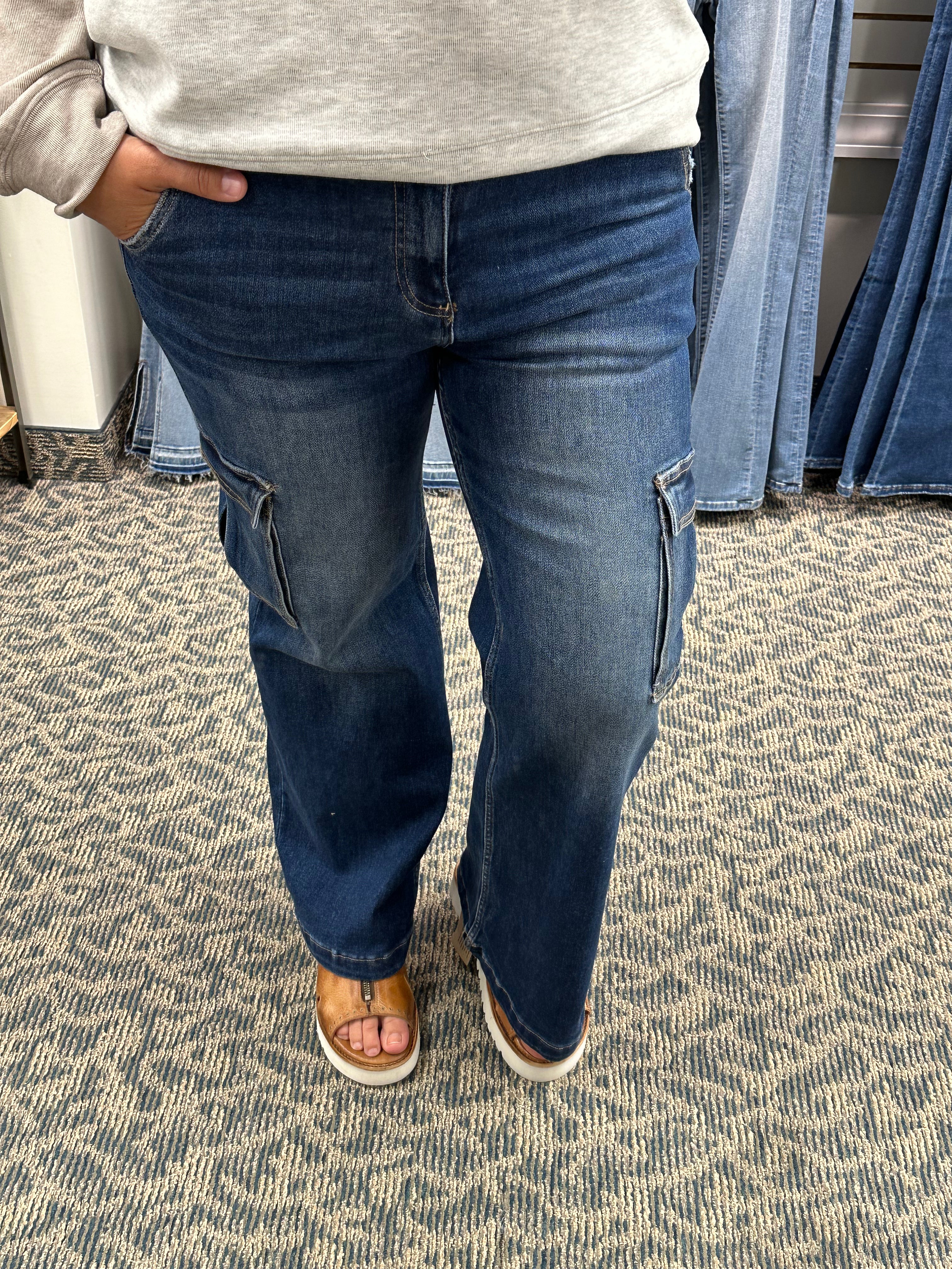 High Rise Wide Leg Cargo Jeans (Risen) Bottoms - Pants RISEN