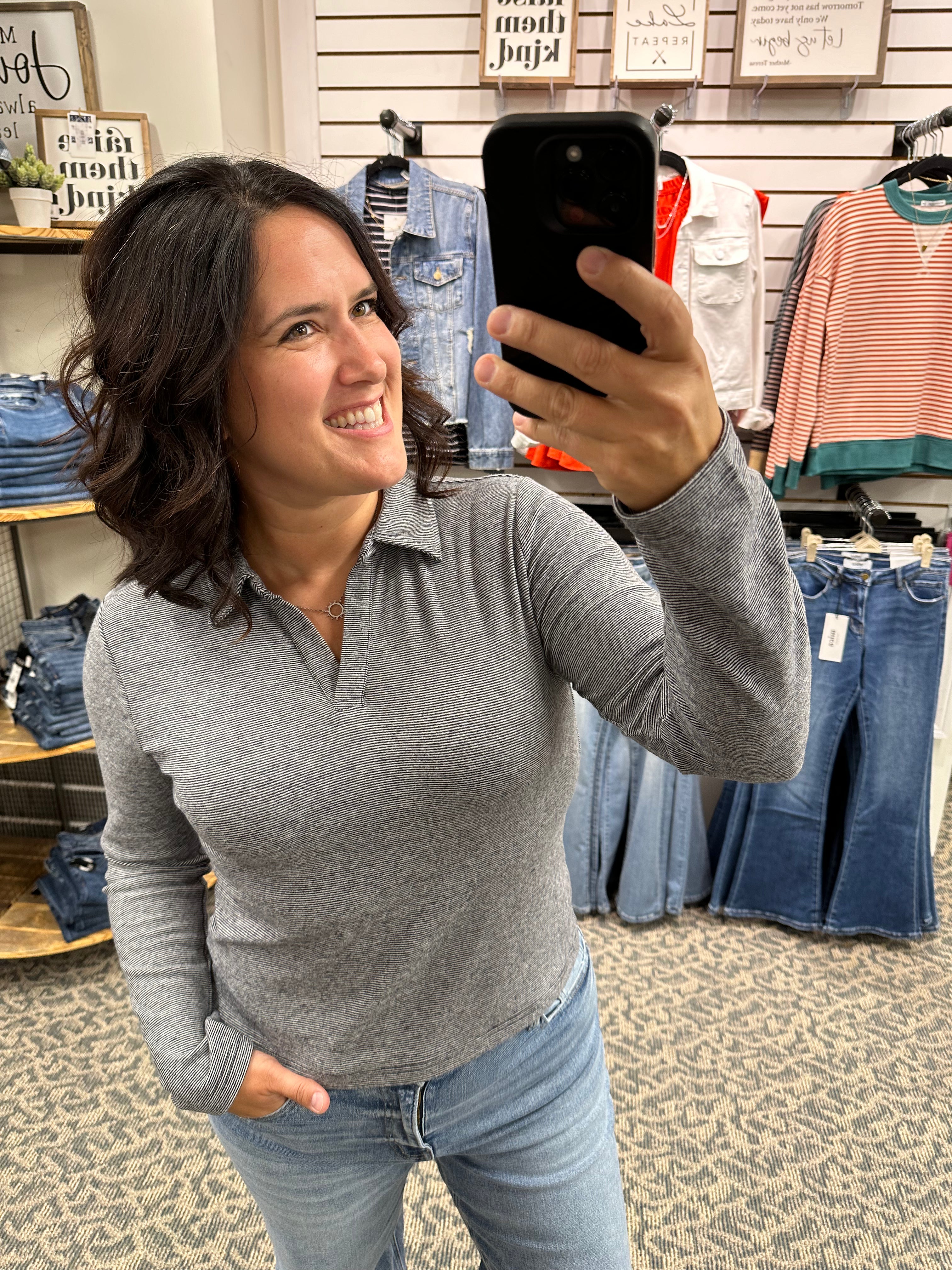 Dark Navy Stripe Alaine Top Top- Sweatshirts THREAD & SUPPLY