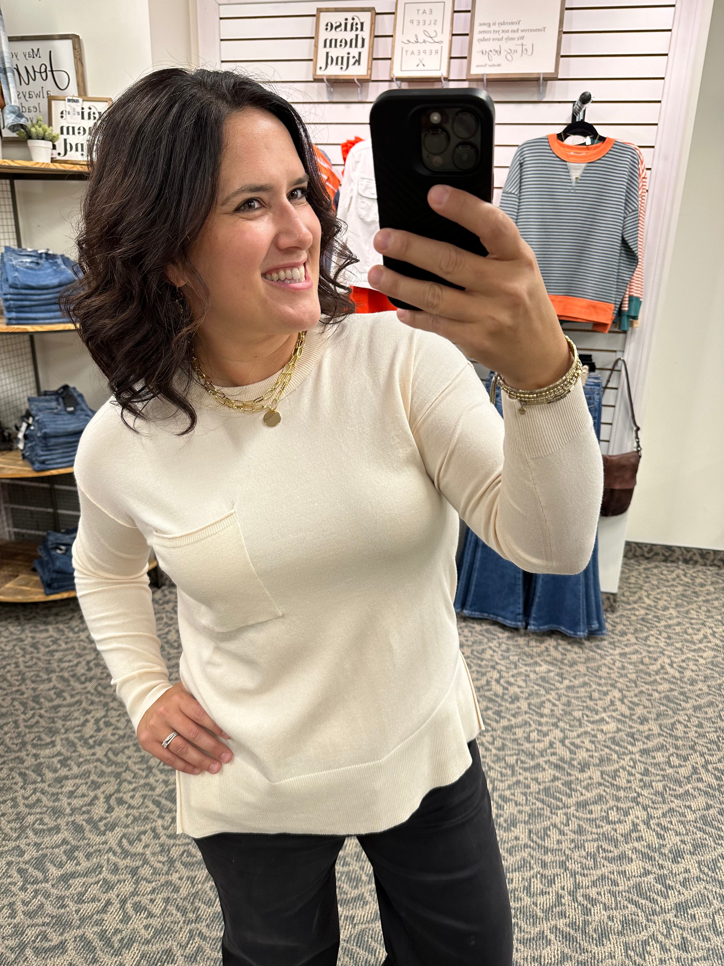 Cream Pocket Sweater Top - Sweater BE COOL