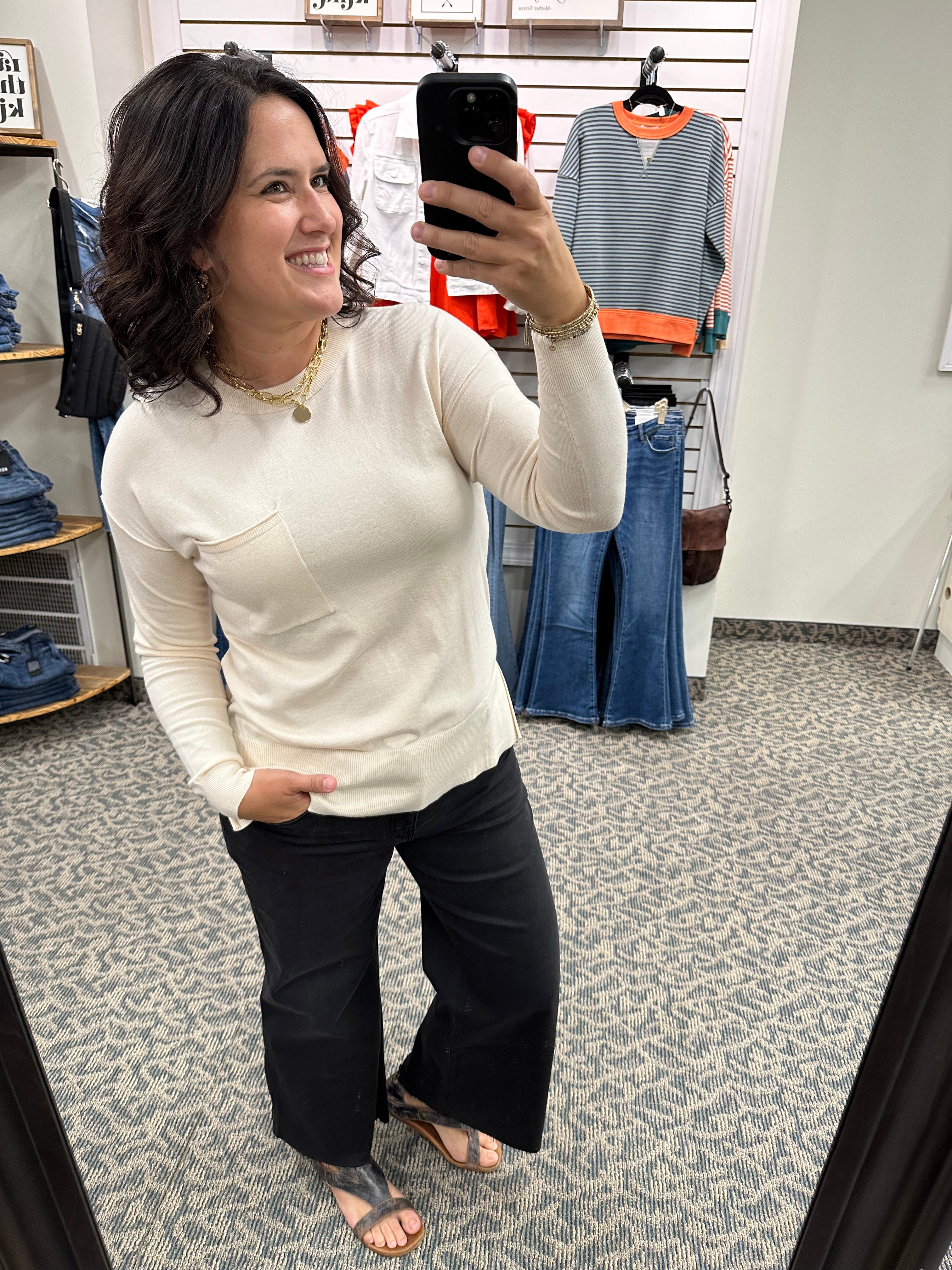 Cream Pocket Sweater Top - Sweater BE COOL