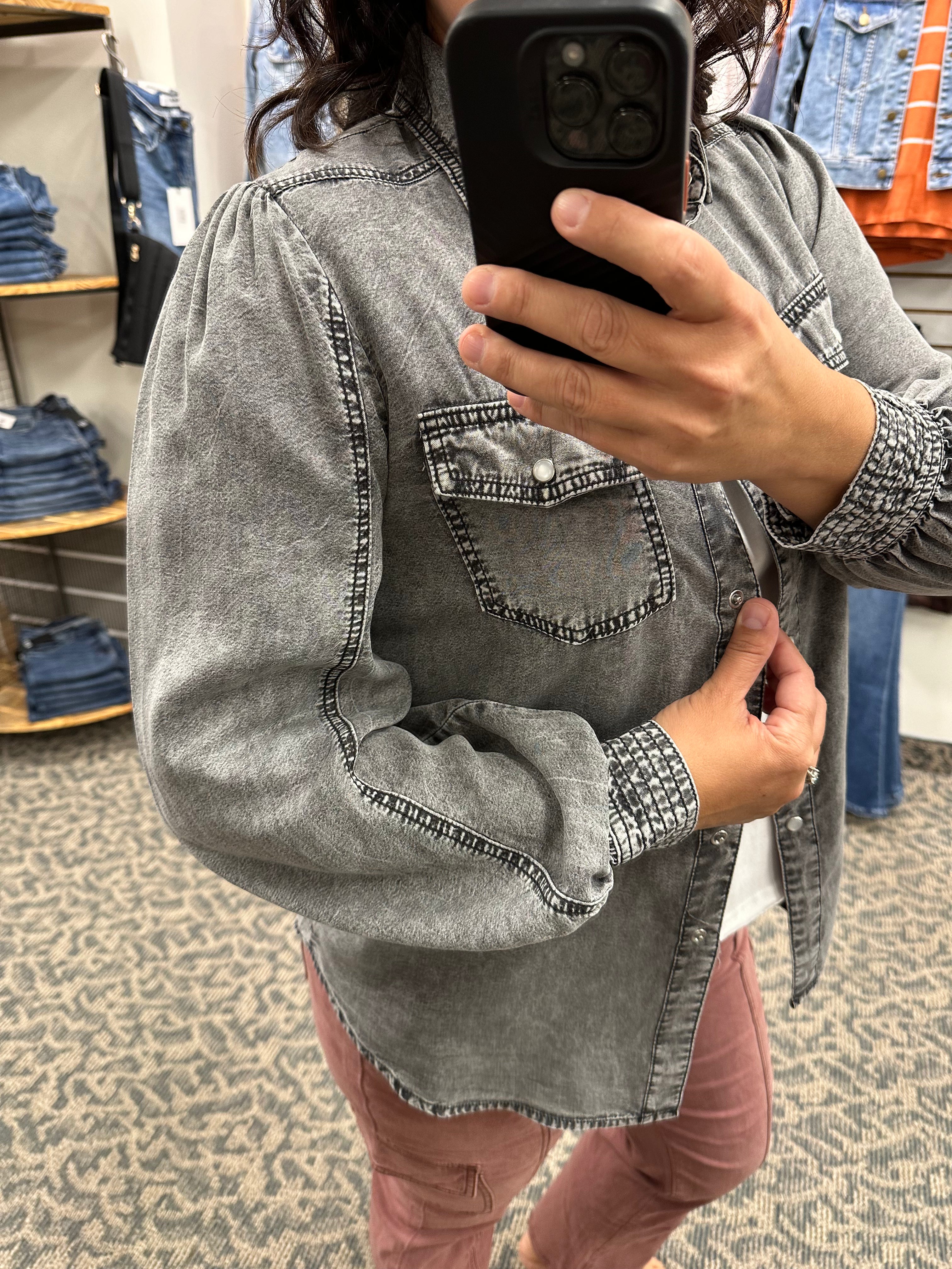 Dark Denim Tencel Long Sleeve Shirt Tops - Button Ups DOE & RAE