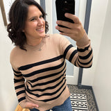 Camel Striped Sweater Top - Sweater BE COOL