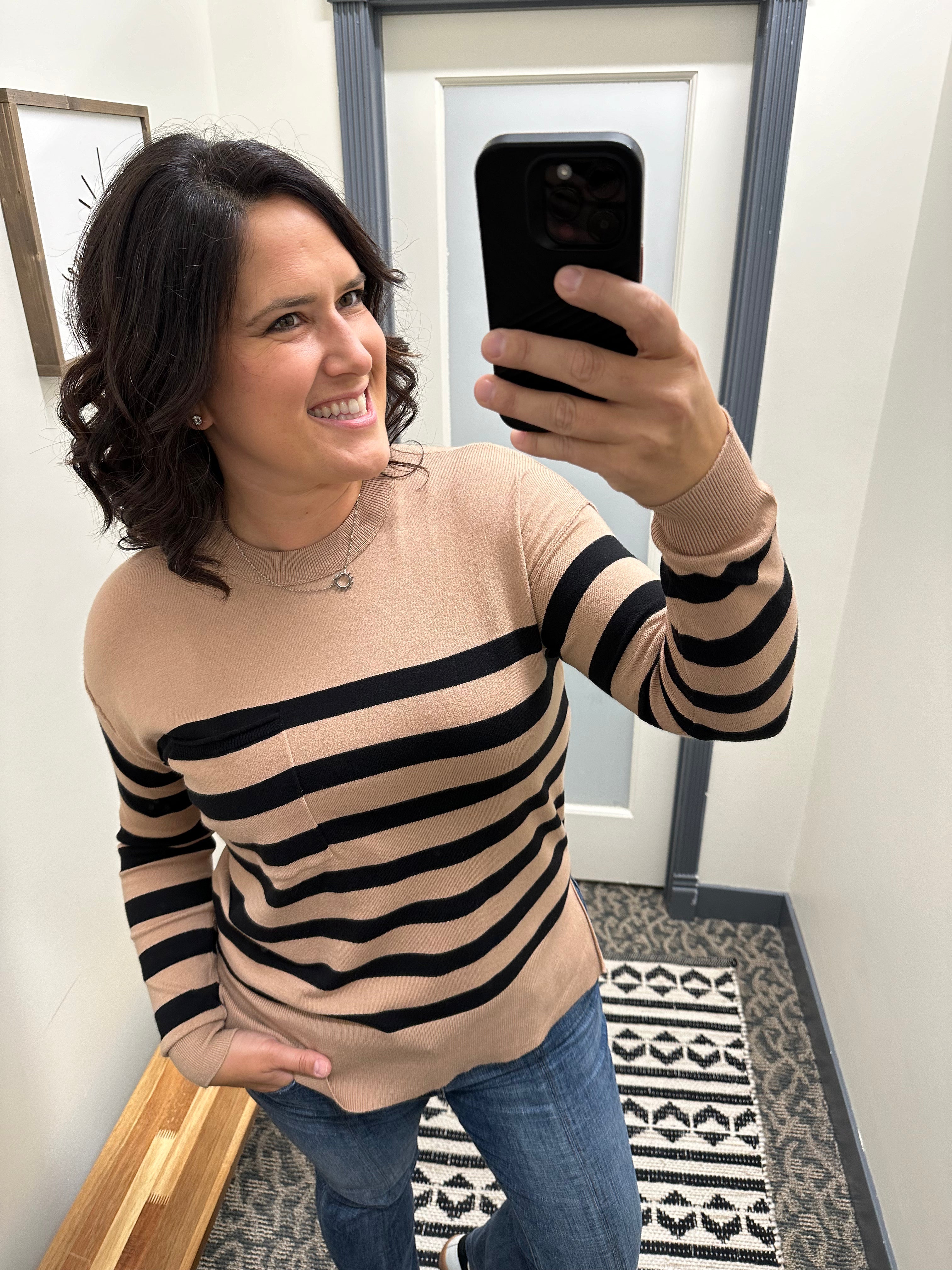Camel Striped Sweater Top - Sweater BE COOL