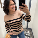 Camel Striped Sweater Top - Sweater BE COOL