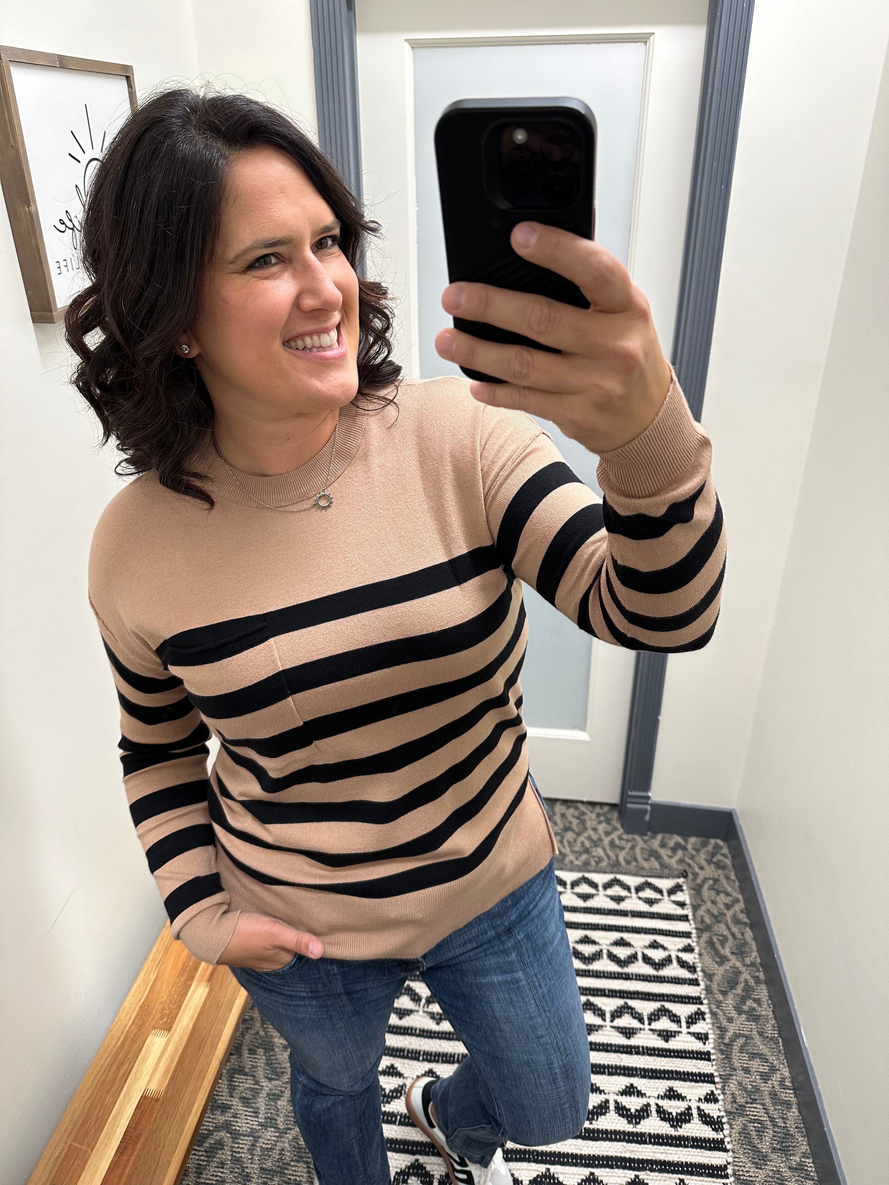 Camel Striped Sweater Top - Sweater BE COOL