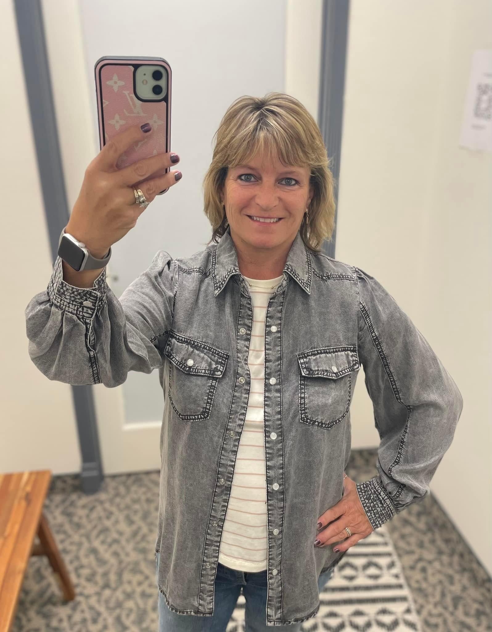 Dark Denim Tencel Long Sleeve Shirt Tops - Button Ups DOE & RAE