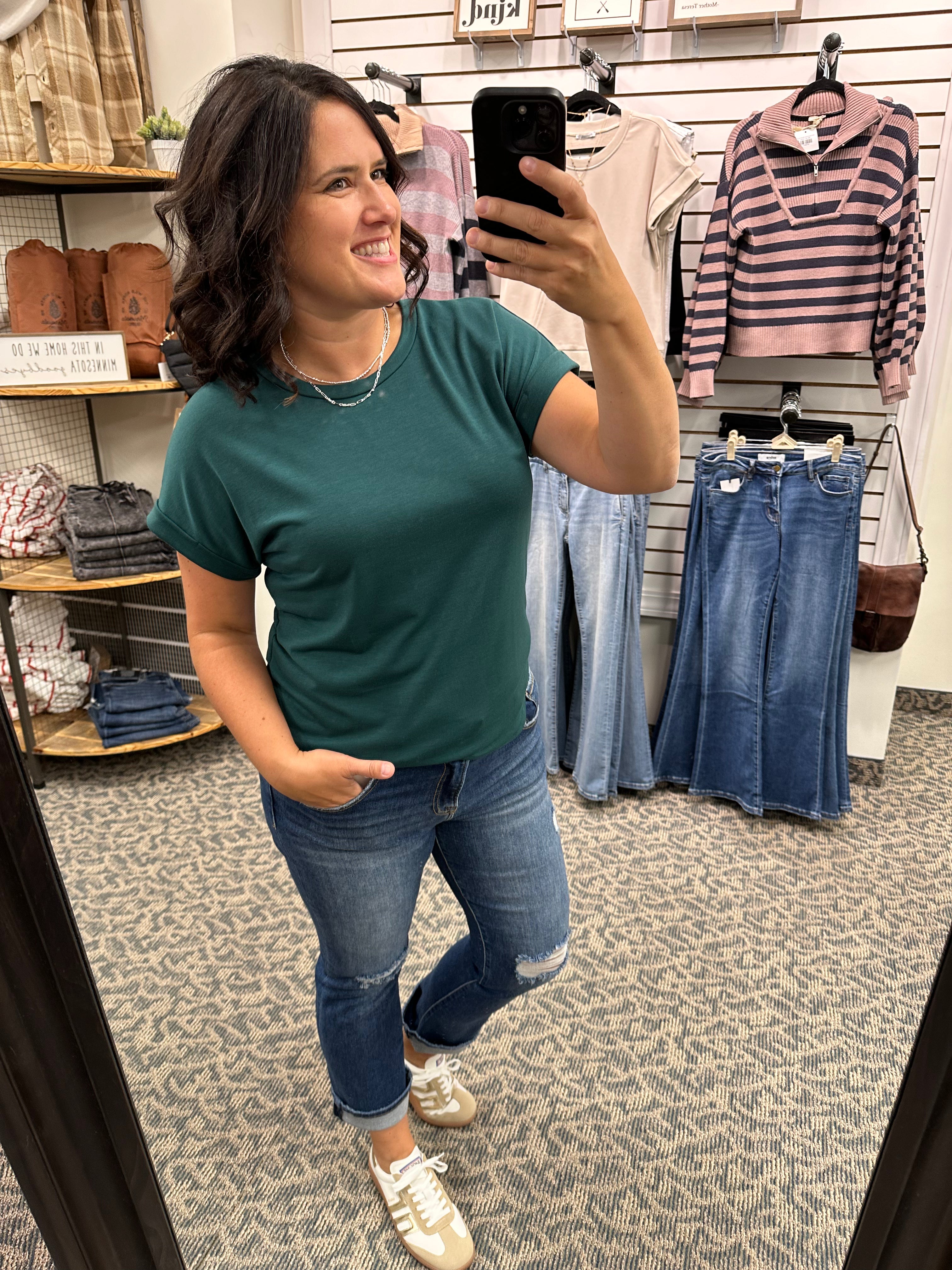 Hunter Green Crew Neck Top Top - Tee STACCATO