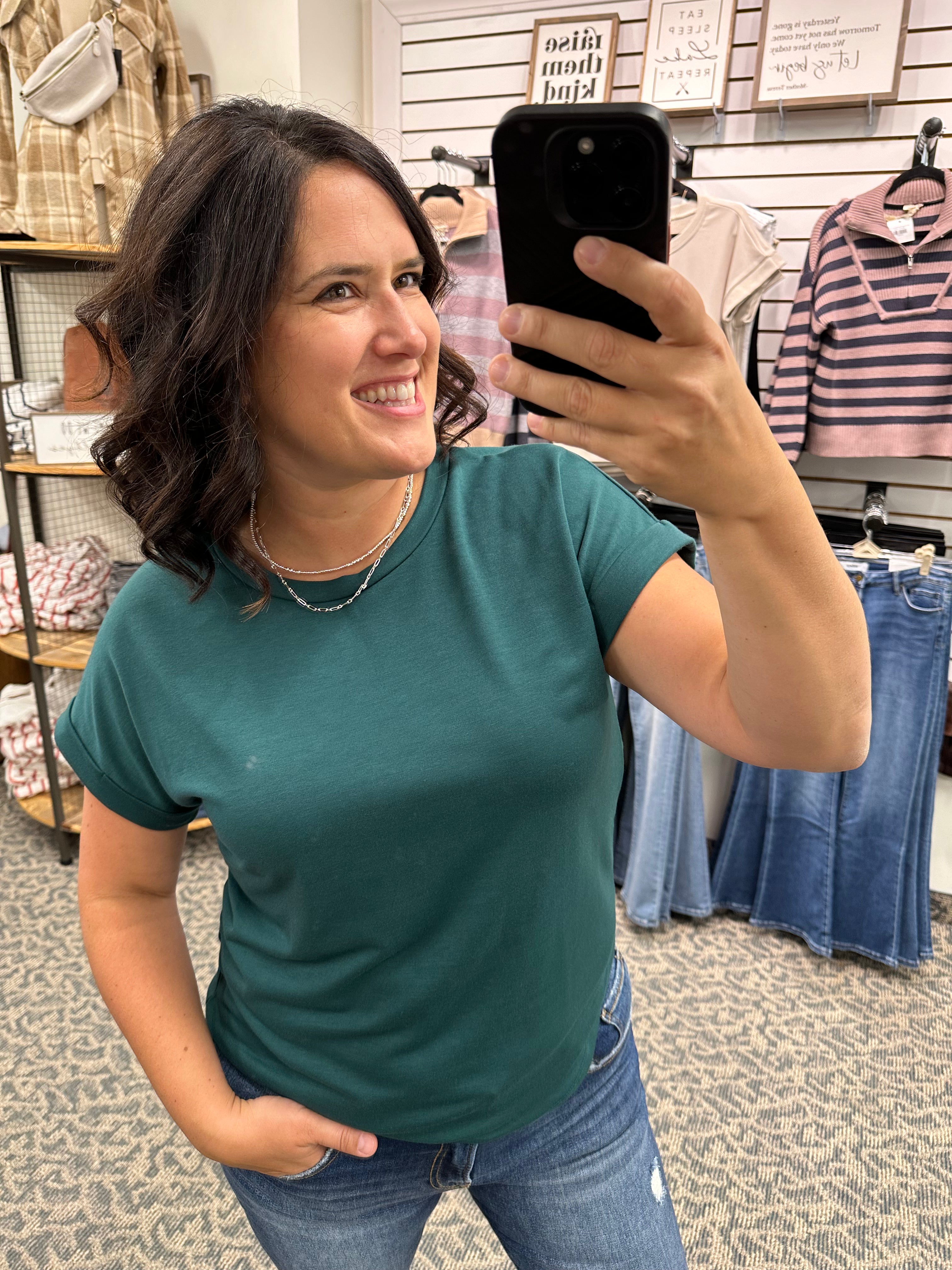Hunter Green Crew Neck Top Top - Tee STACCATO