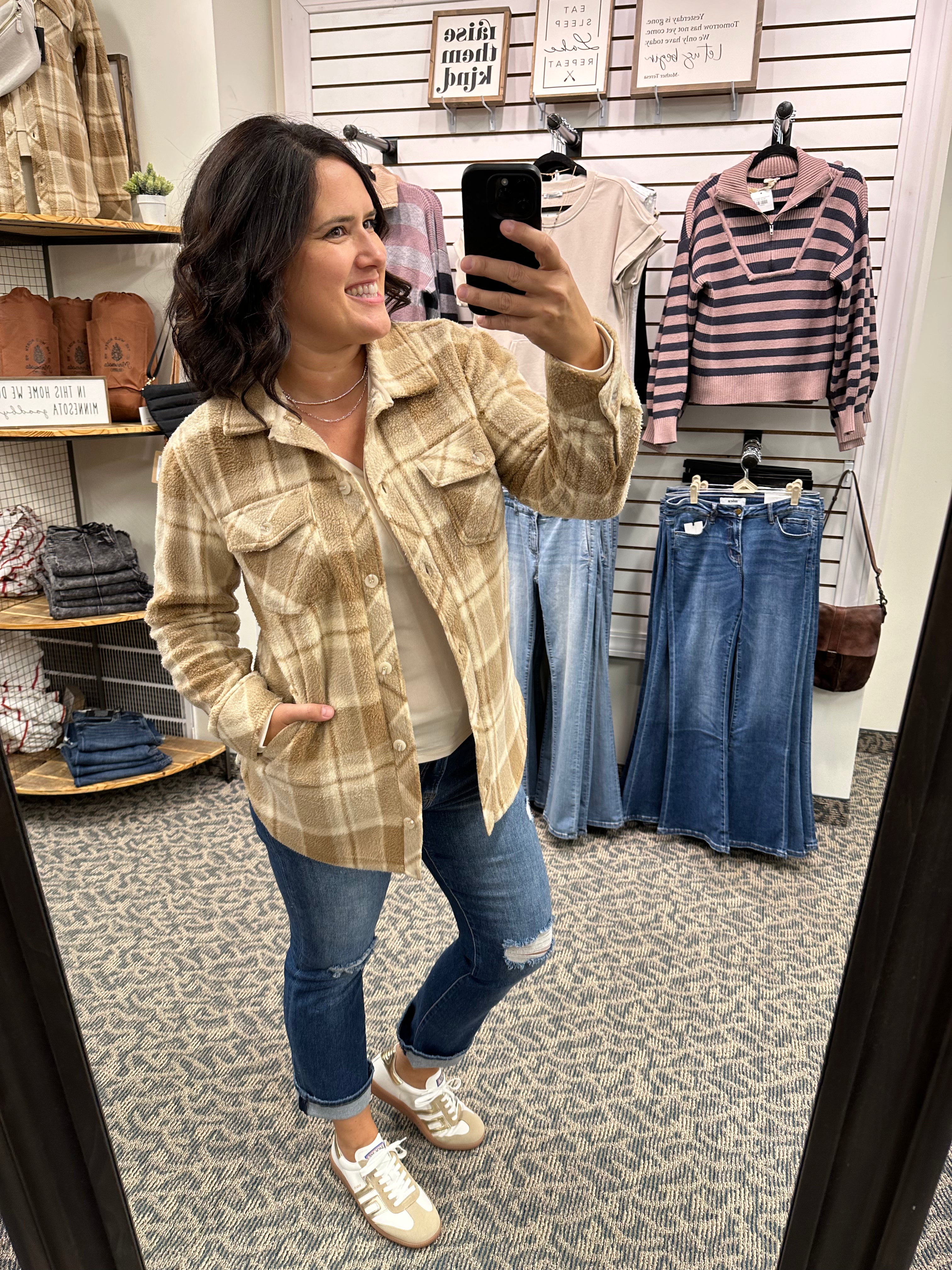 Beige Plaid Tullis Shacket Outerwear - Shacket THREAD & SUPPLY