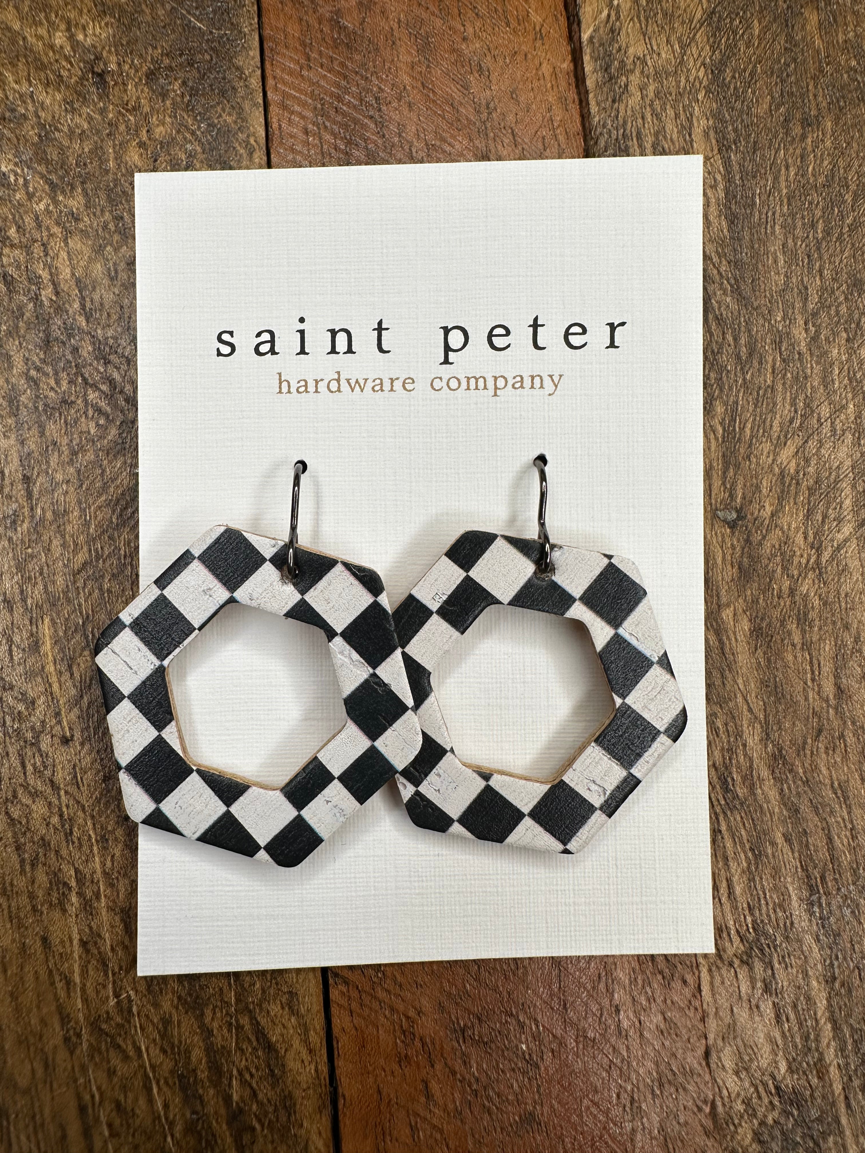 Hexagon Check Earrings Jewelry - Earrings St. Peter Hardware