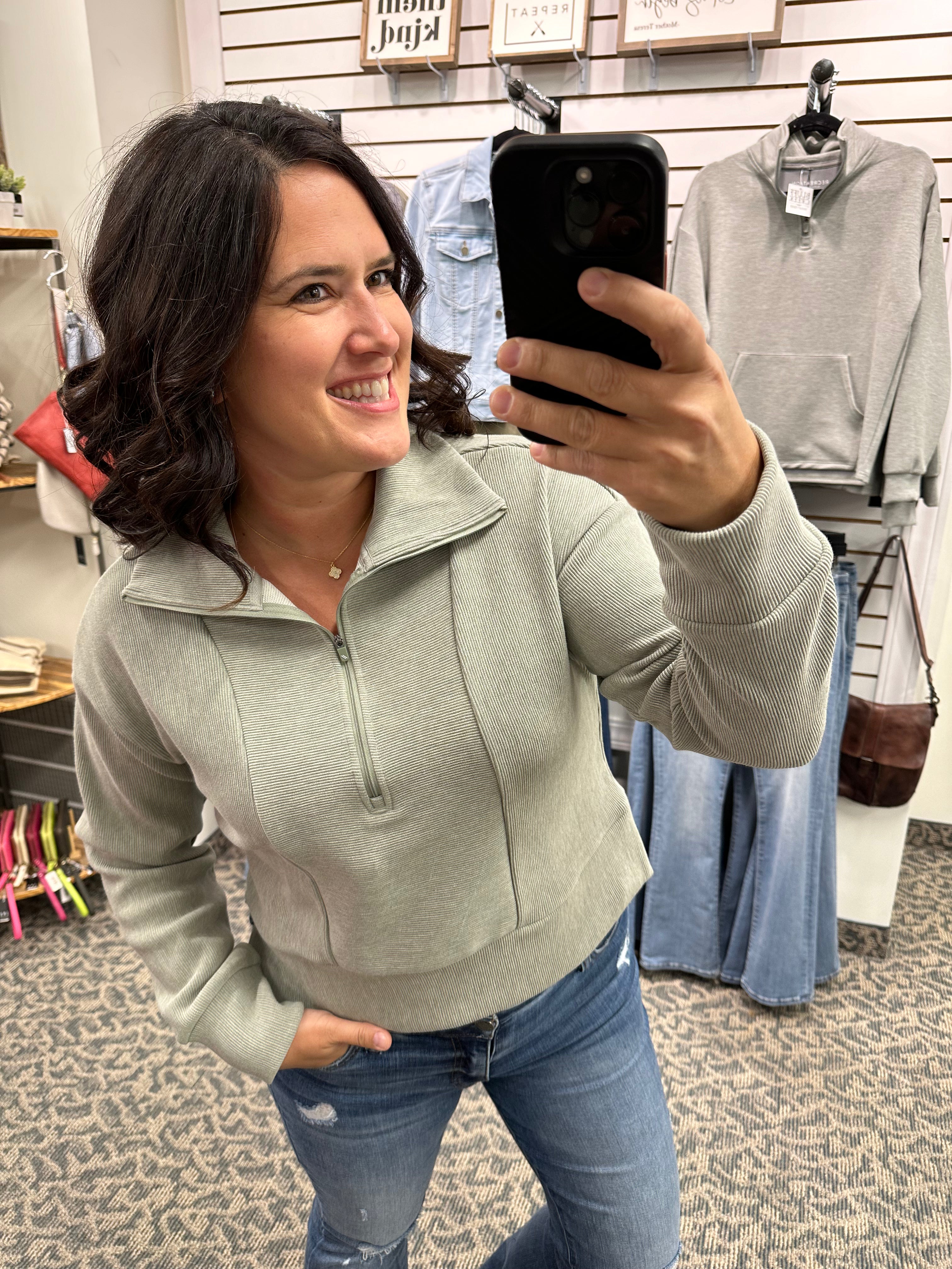 Vetiver Heather Kristine Pullover Top- Sweatshirts THREAD & SUPPLY