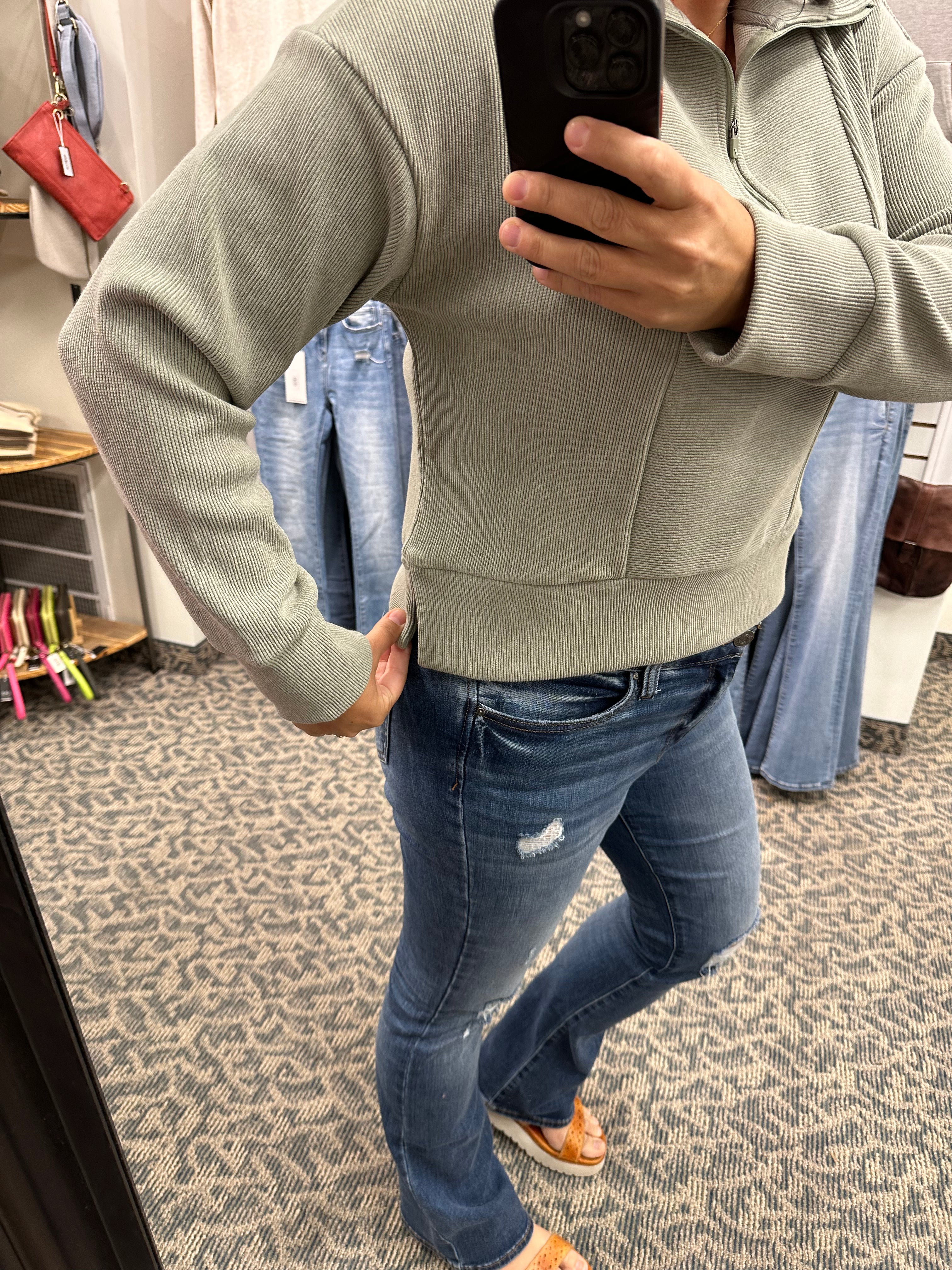 Vetiver Heather Kristine Pullover Top- Sweatshirts THREAD & SUPPLY