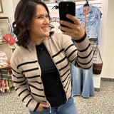 Stone Striped Mock Neck Zip up Sweater Top - Sweater STACCATO