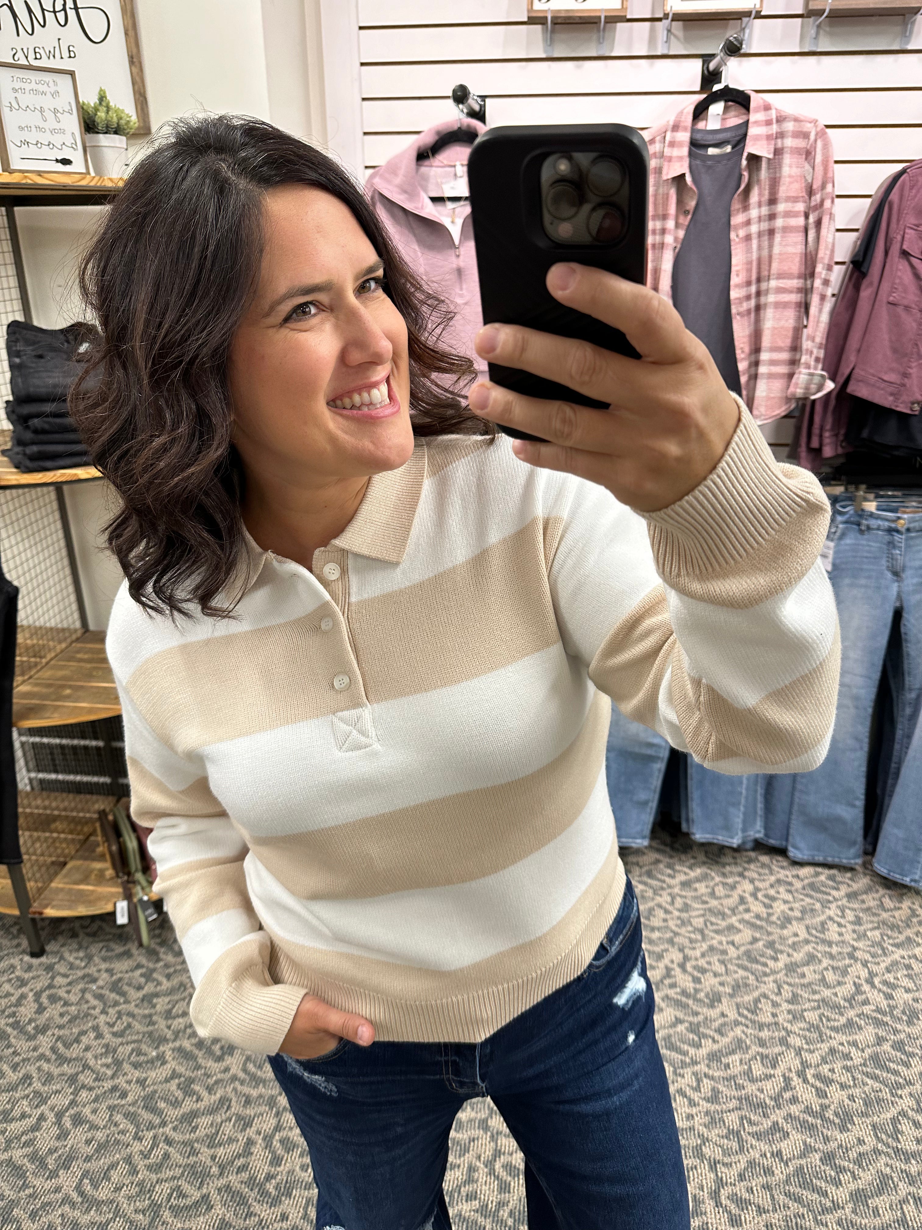 Tan/Ivory Rugby Shirt Top - Sweater THREAD & SUPPLY