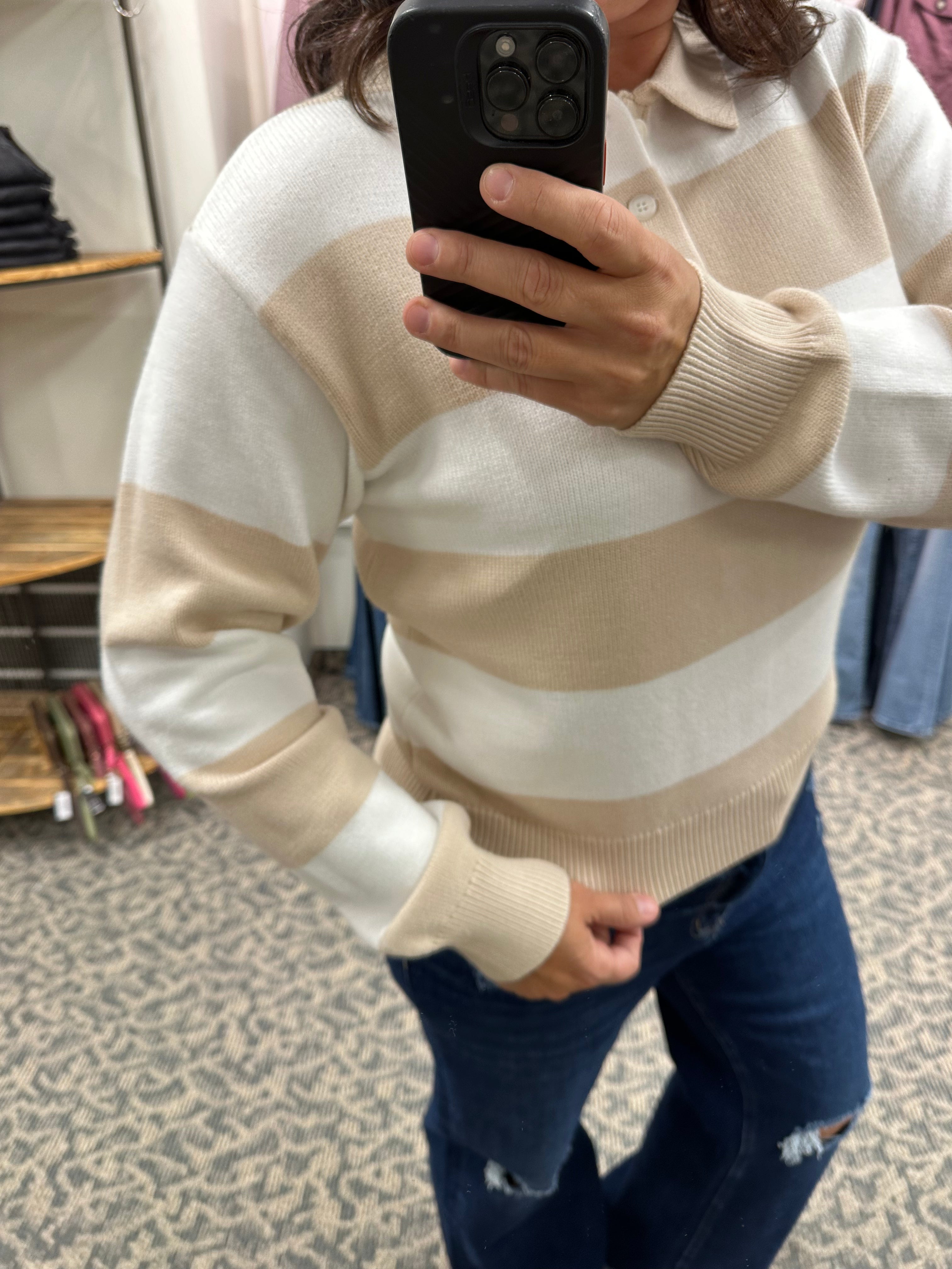 Tan/Ivory Rugby Shirt Top - Sweater THREAD & SUPPLY