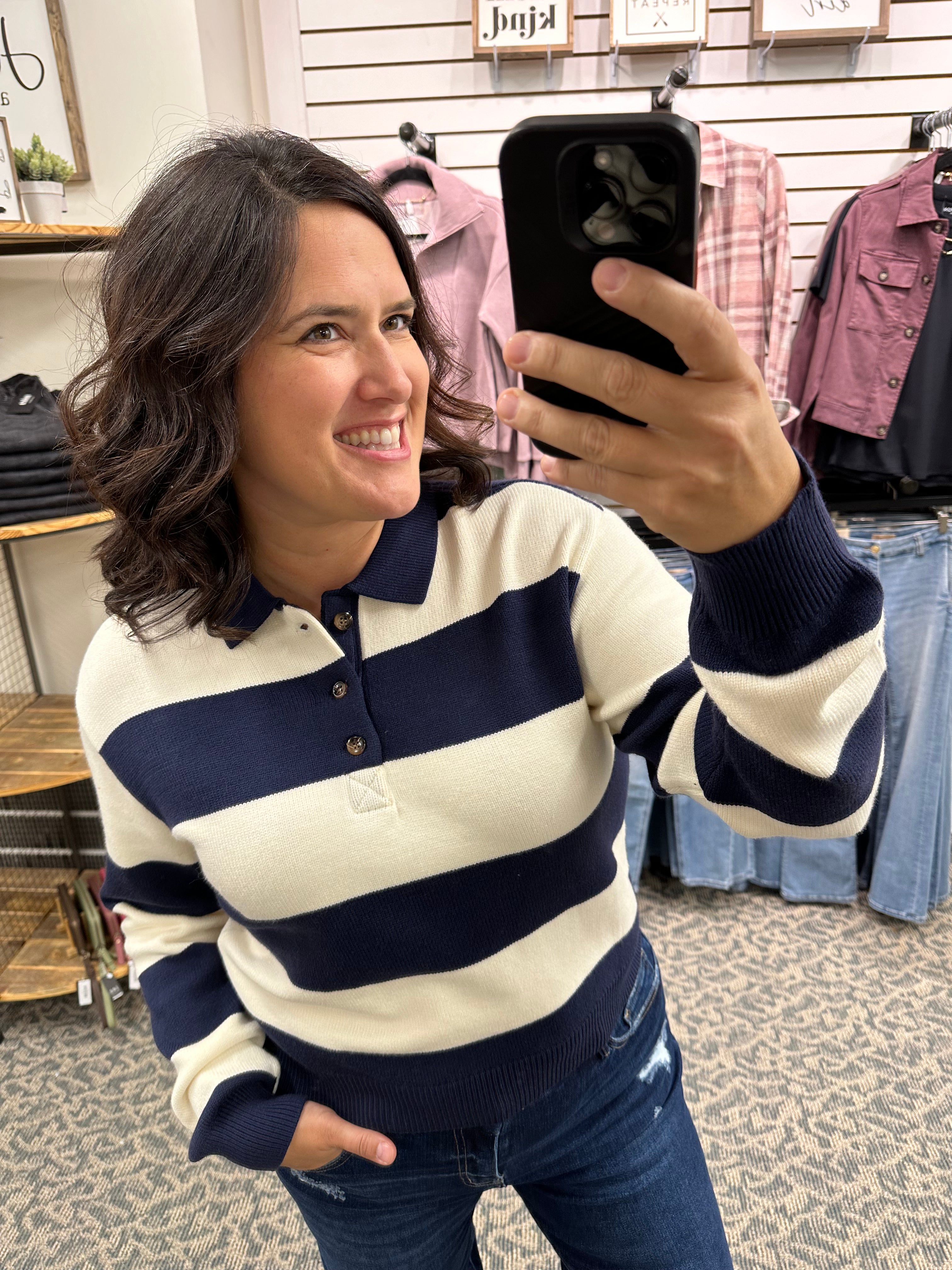 Navy/Ivory Rugby Shirt Top - Sweater THREAD & SUPPLY