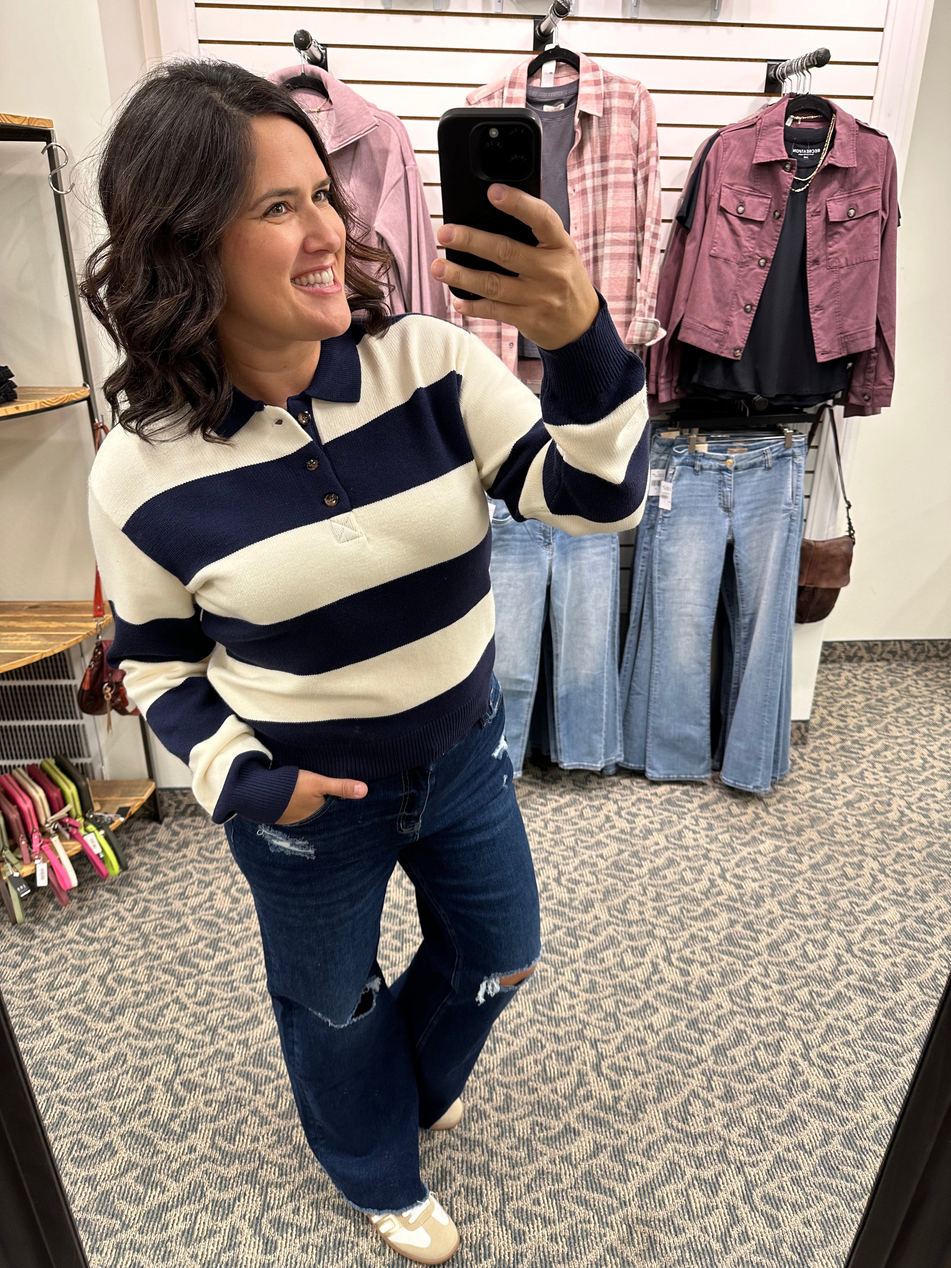 Navy/Ivory Rugby Shirt Top - Sweater THREAD & SUPPLY