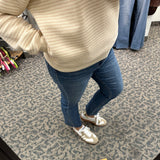 Taupe Striped Button Sweatshirt Top - Sweatshirt WISHLIST