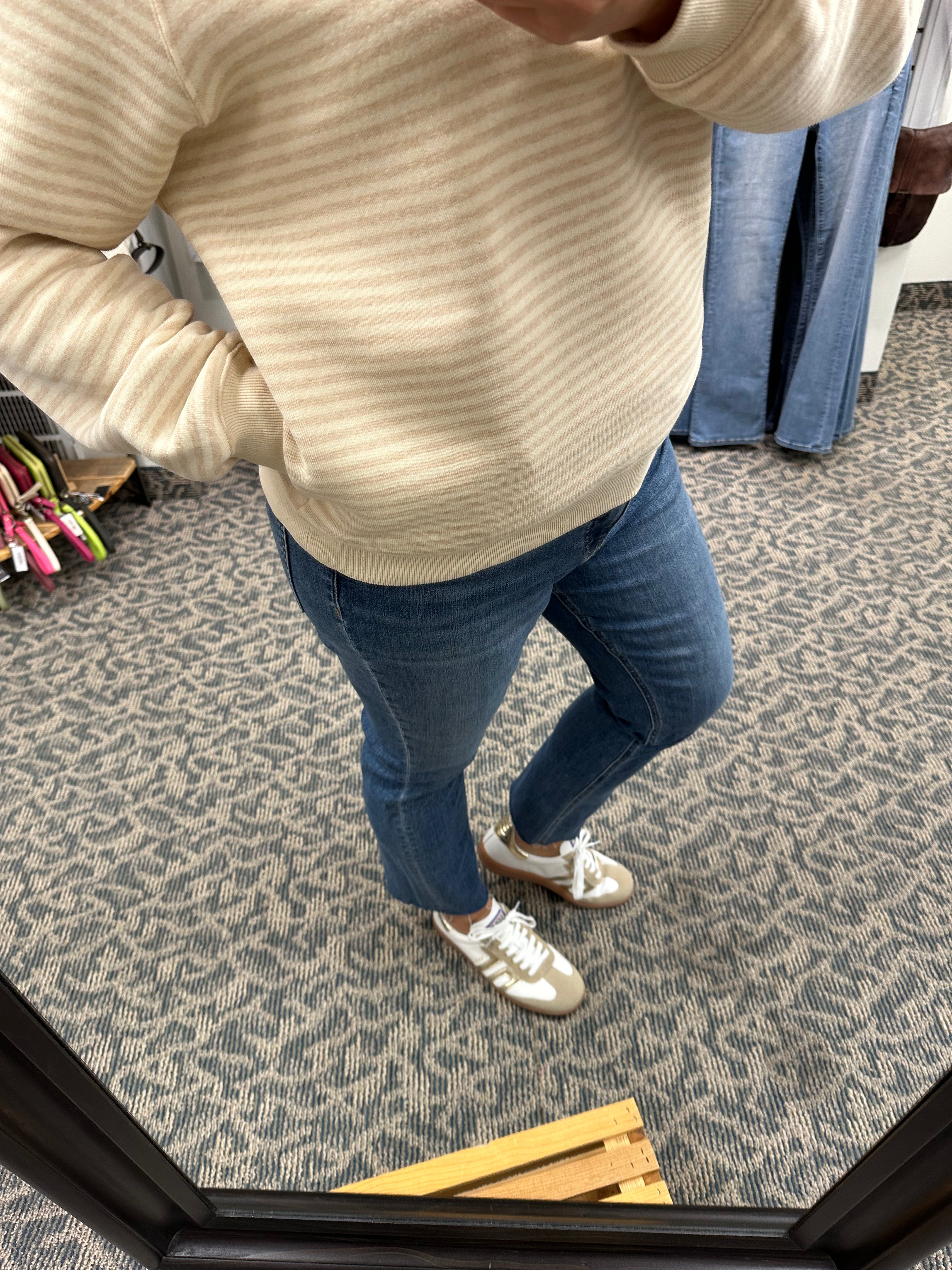 Taupe Striped Button Sweatshirt Top - Sweatshirt WISHLIST