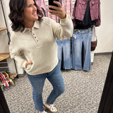 Heather Grey Striped Button Sweatshirt Top - Sweatshirt WISHLIST